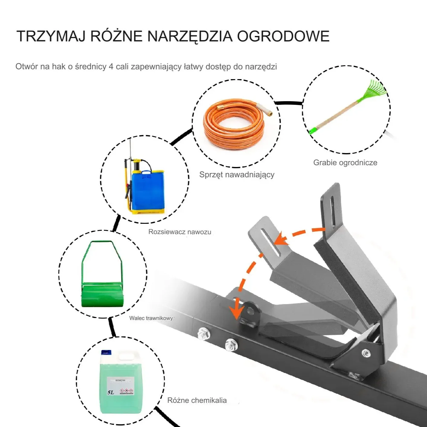 Wieszak na 3 kosiarki ręczne z zamkiem na hasło montaż ścienny - obrazek 4