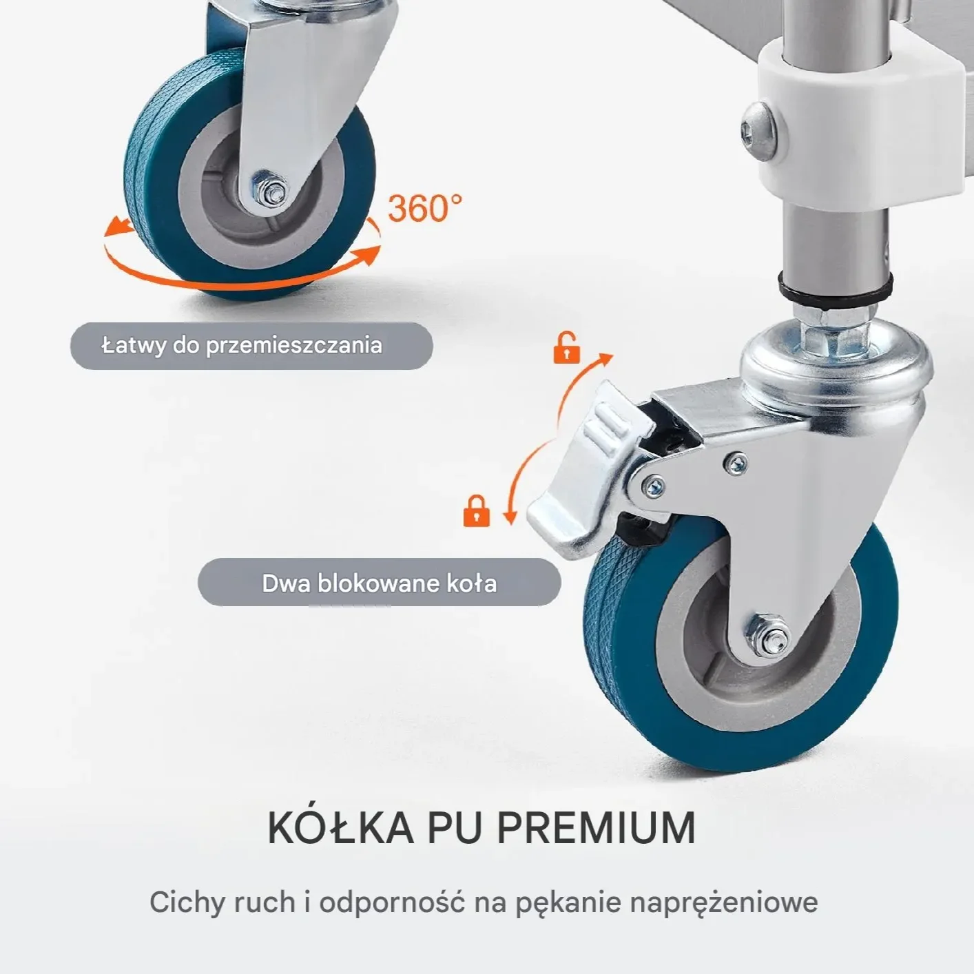 Wózek laboratoryjny 3 półki stal nierdzewna na kółkach 70x39,5x86,7 cm - obrazek 3