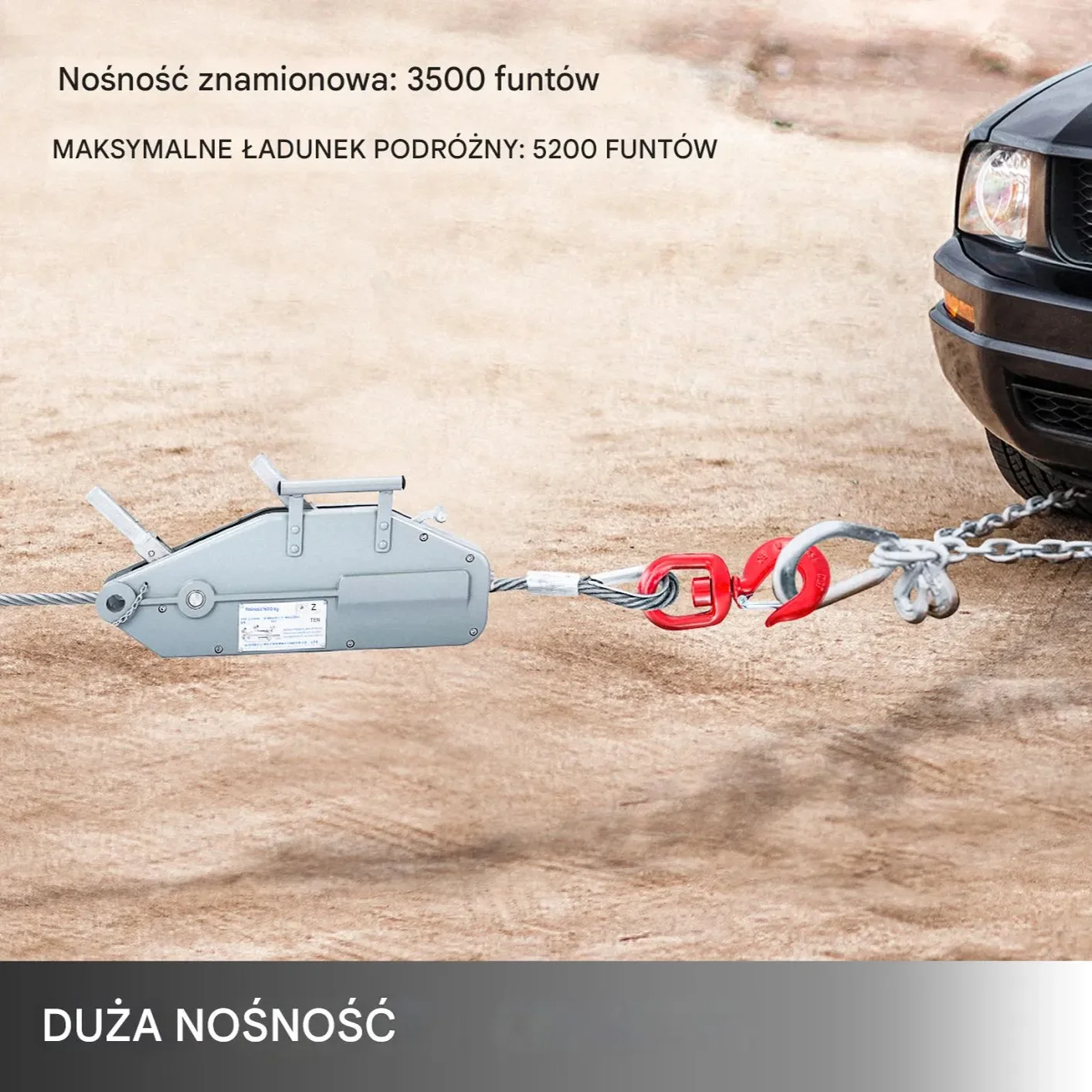 Wciągarka ręczna z liną stalową 20 m - obrazek 2