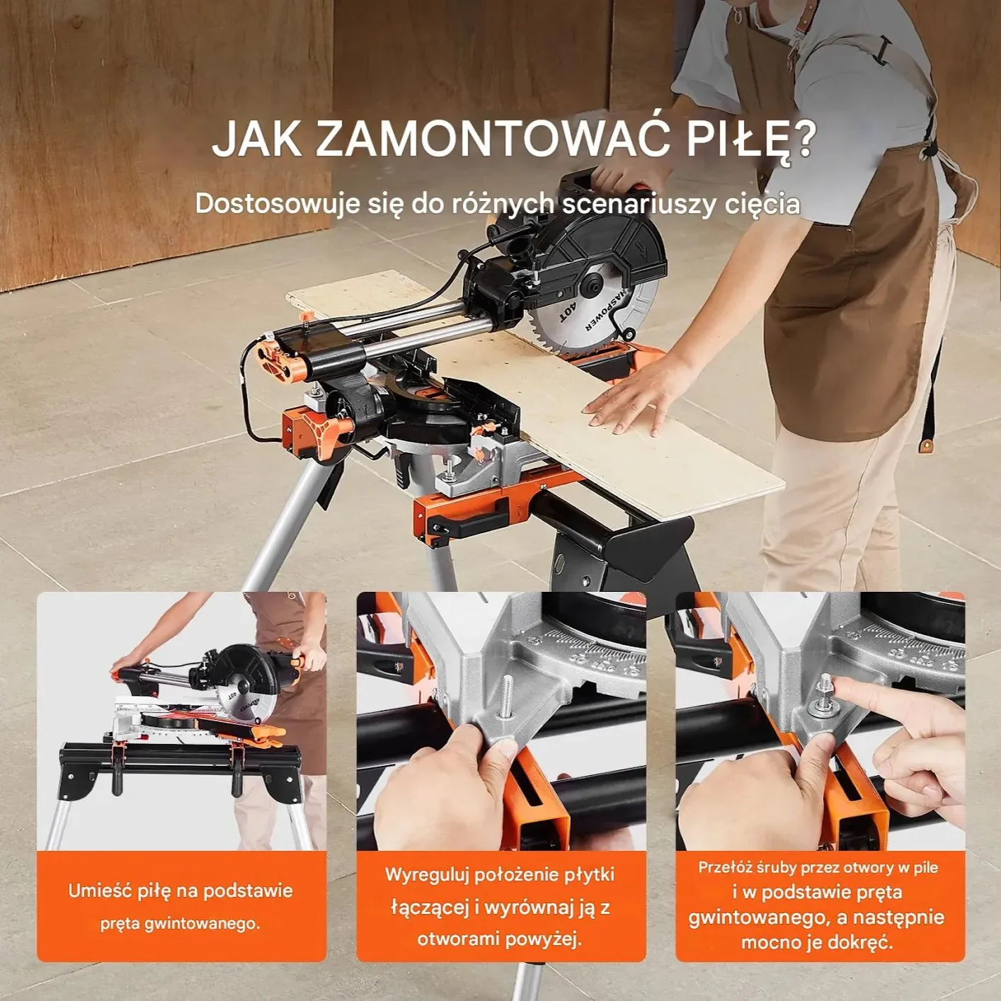 Stojak do piły tarczowej 150kg regulowana wysokość 74-83cm stalowy warsztat - obrazek 5