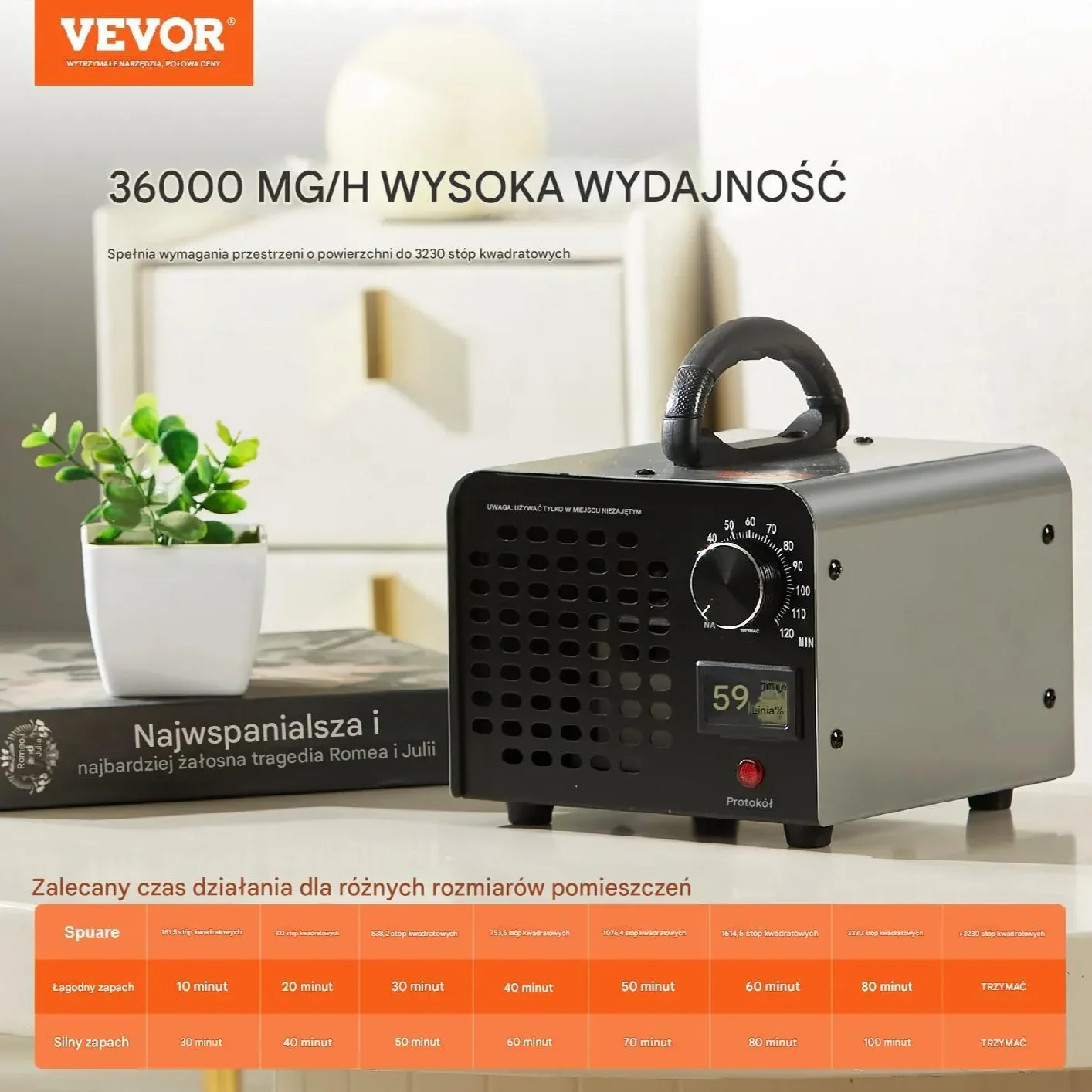Generator ozonu 36000mg/h z timerem 120min usuwanie zapachów do domu - obrazek 6