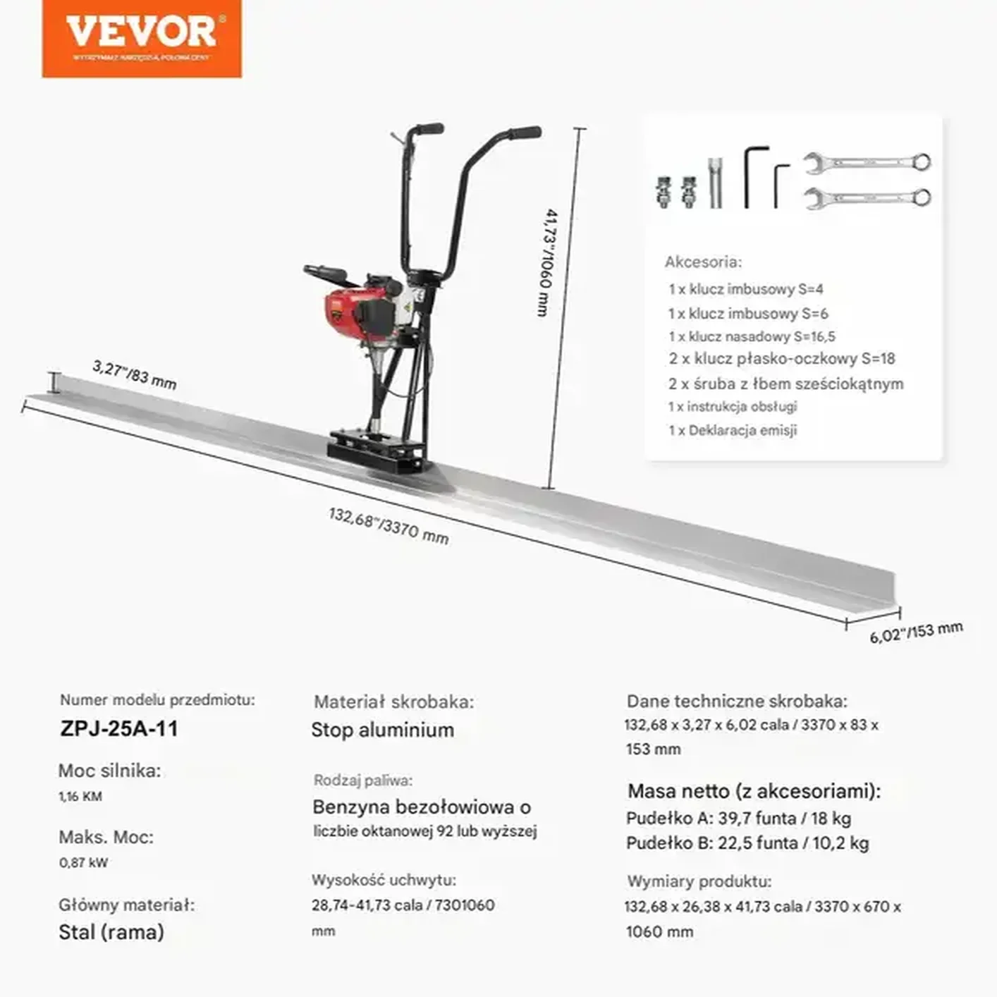 Listwa wibracyjna łata spalinowa do betonu 337 cm 1160 W - obrazek 2