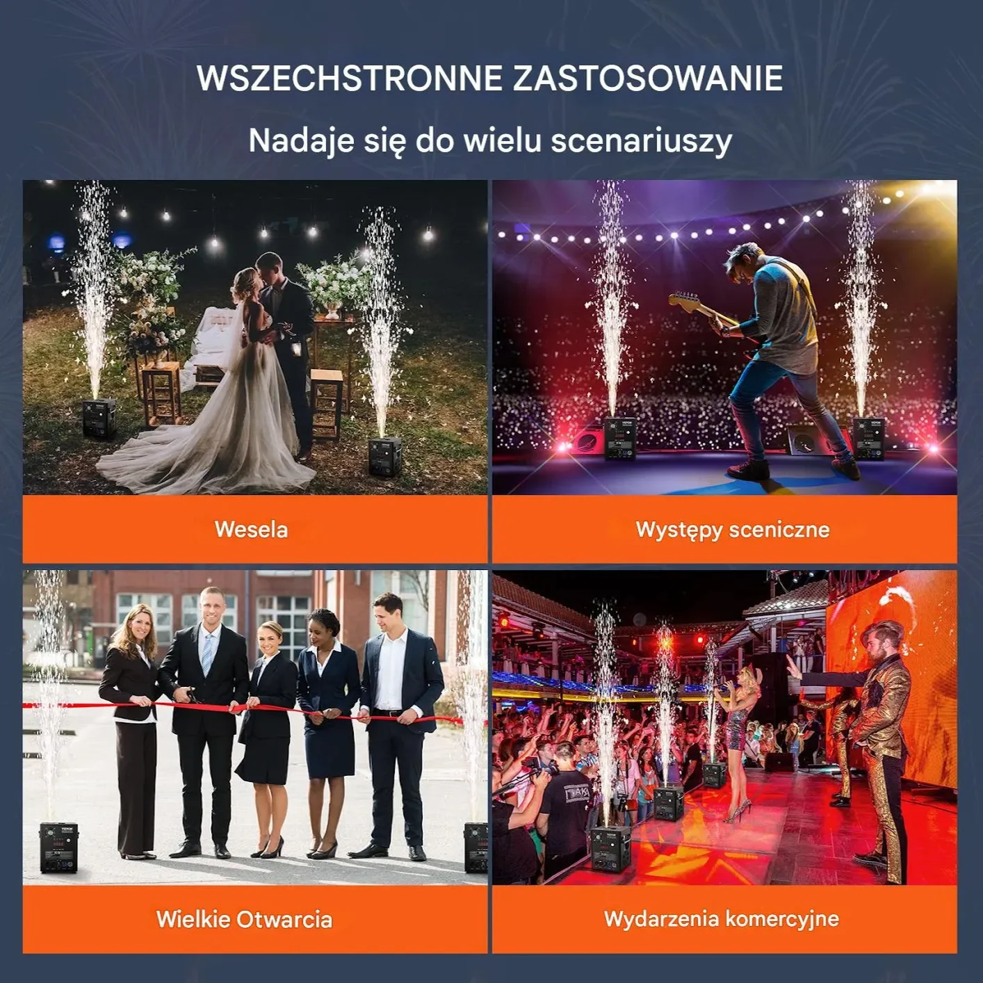 Maszyna zimnych ogni 2x500W, regulacja 2–4 m, DMX, LED, na wesele i scenę - obrazek 5