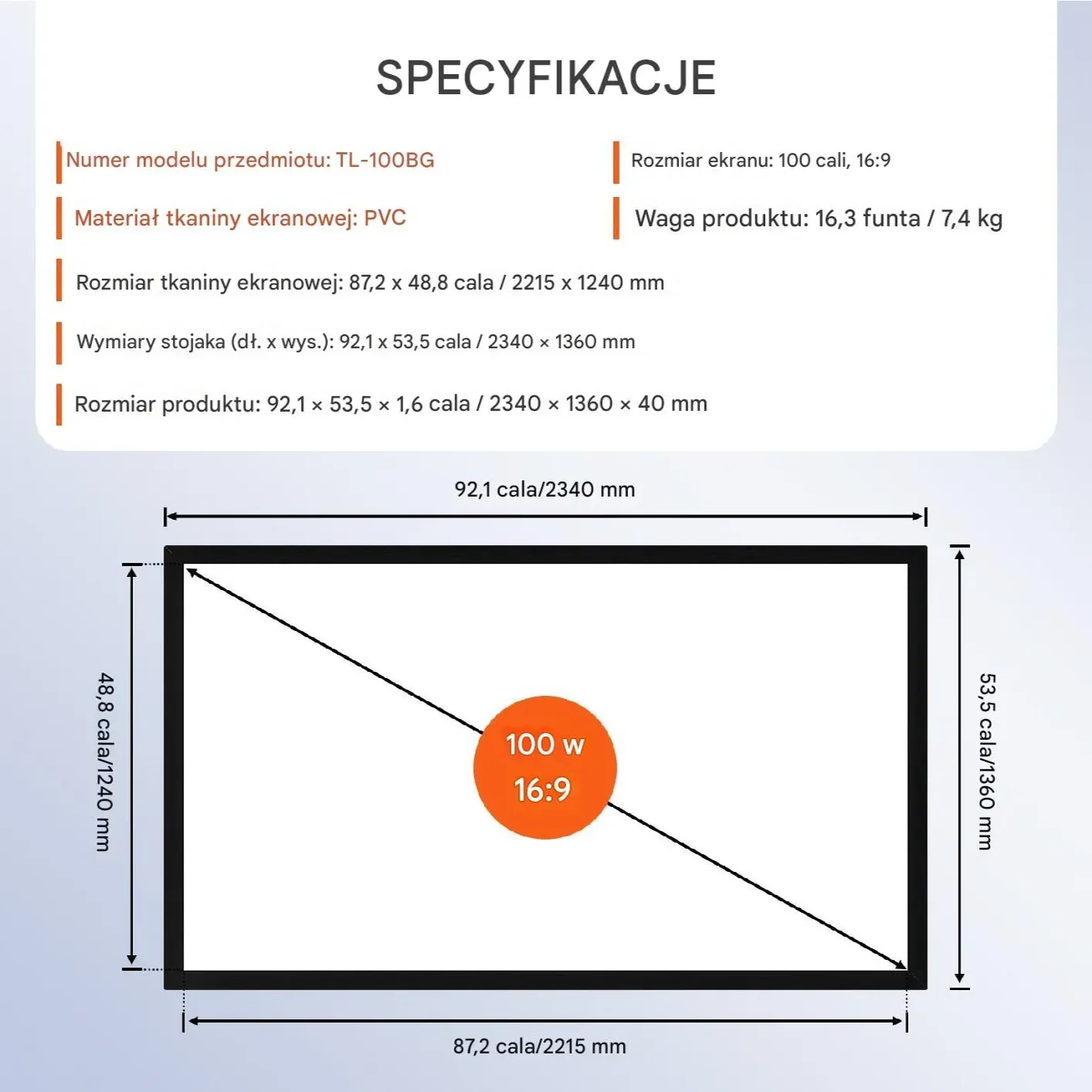 Ekran projekcyjny do projektora przenośny duży 221 x 124 cm - obrazek 5