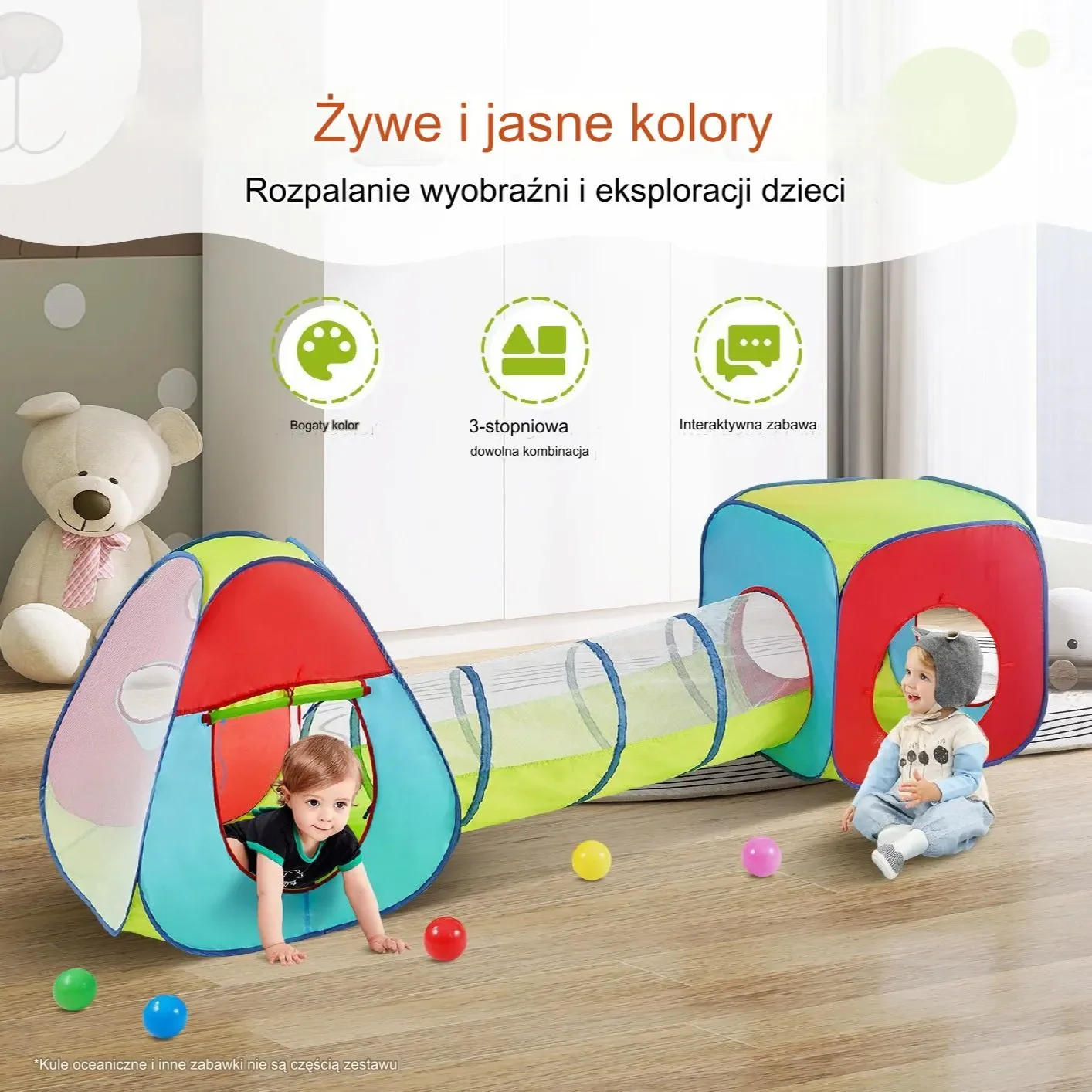 Namiot dla Dzieci Tipi Domek Tunel do Domu Ogrodu Zestaw Ogrodowy 3w1 - obrazek 2