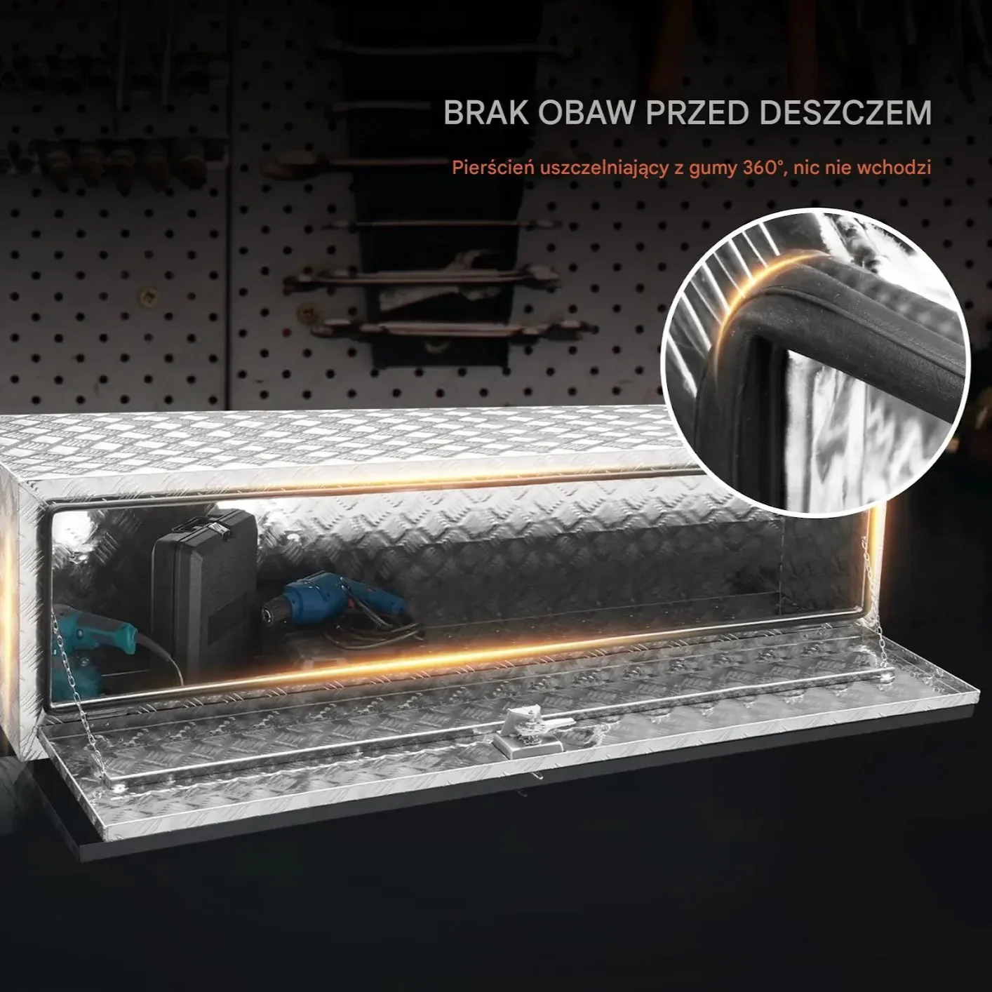 Skrzynia narzędziowa podwoziowa aluminiowa 152×61×61cm wodoodporna zamek - obrazek 5