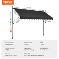 Markiza Tarasowa 350 x 120 cm z Korbą Ręczną