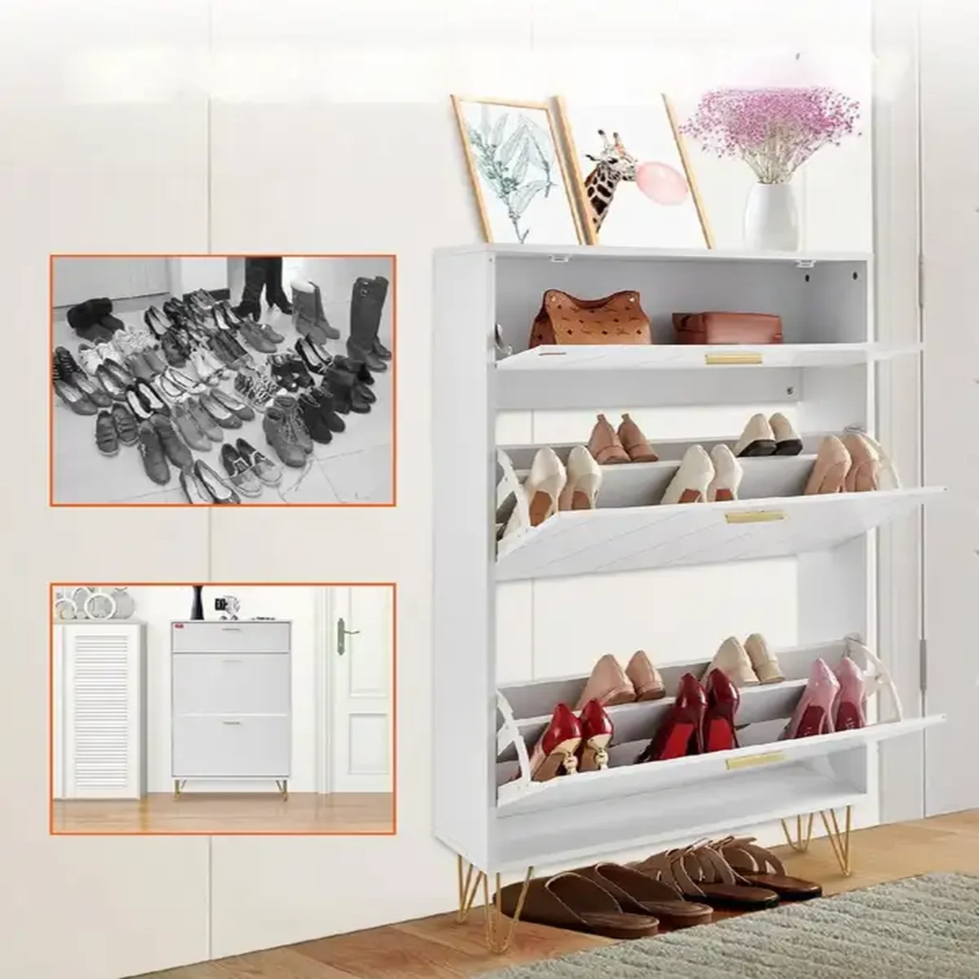 Szafka na buty otwierana uchylna komoda biała pojemna 80 cm - obrazek 3