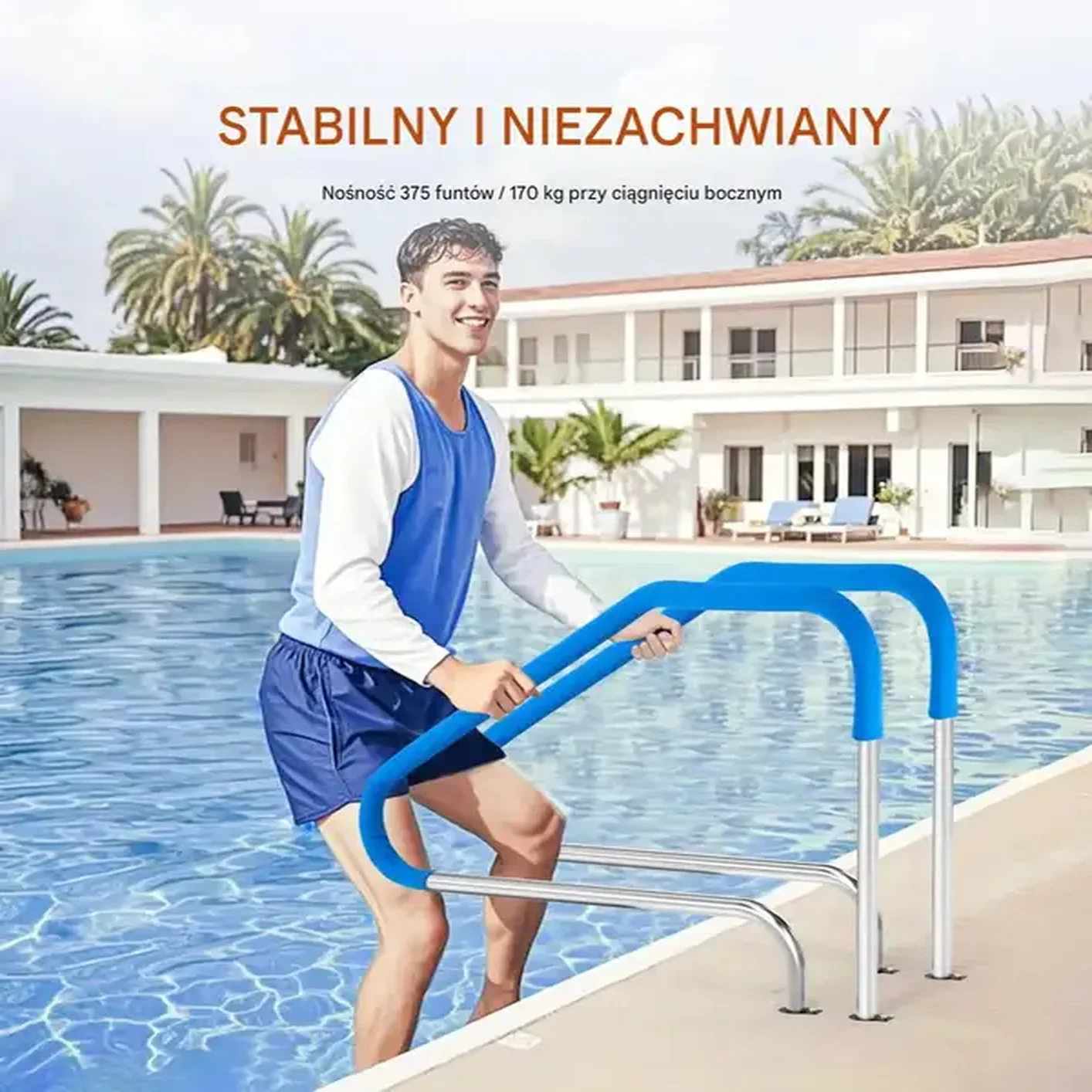 Poręcz basenowa ze stali nierdzewnej 117x94cm antypoślizgowy uchwyt basen - obrazek 2