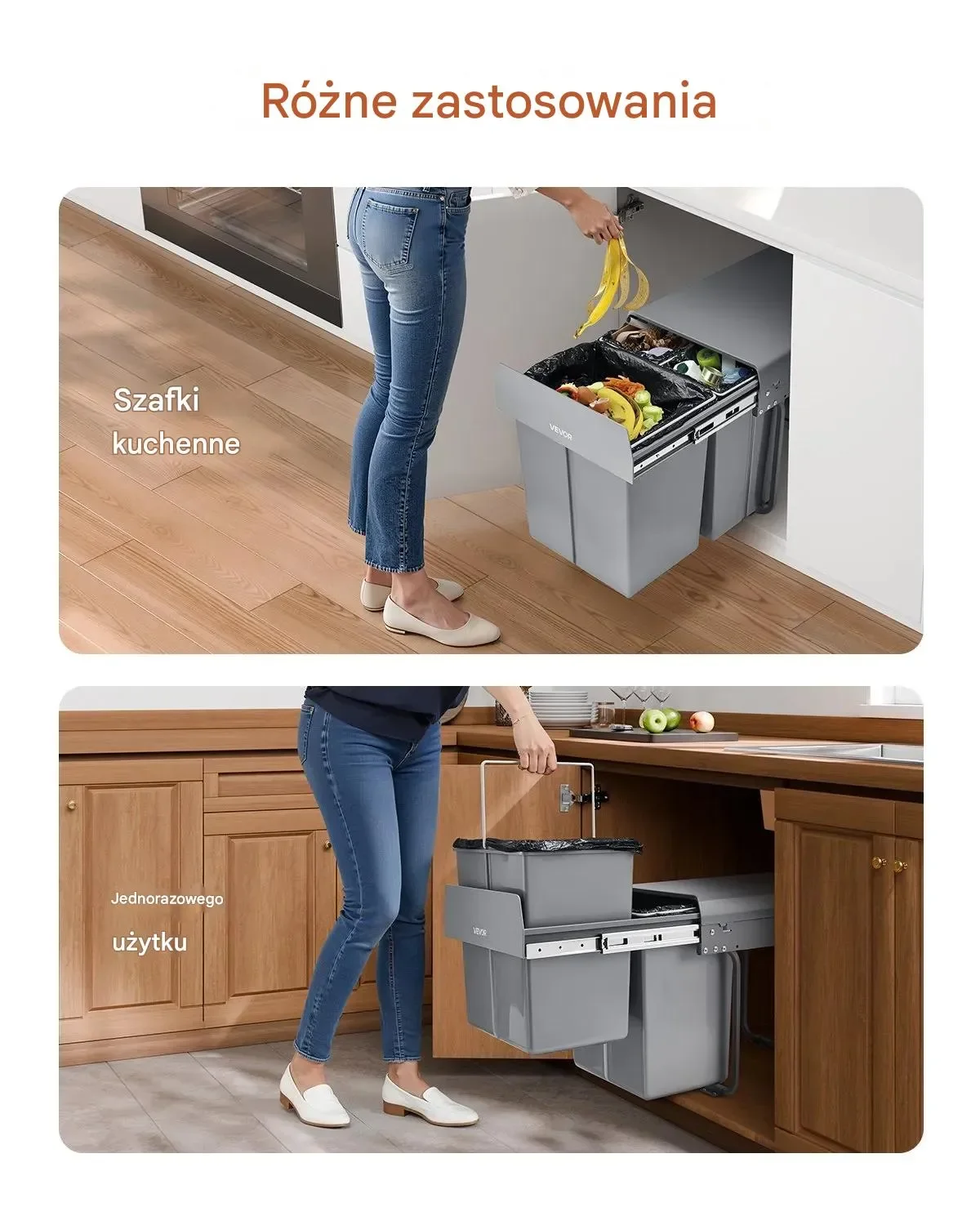 Kosz na śmieci wysuwany cargo 20+10+10L podwójny do kuchni - obrazek 5