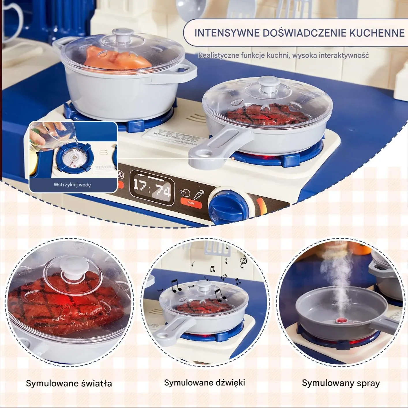Zestaw kuchenny dla dzieci 3w1 niebieski z dźwiękiem światłem 74 akcesoria - obrazek 4