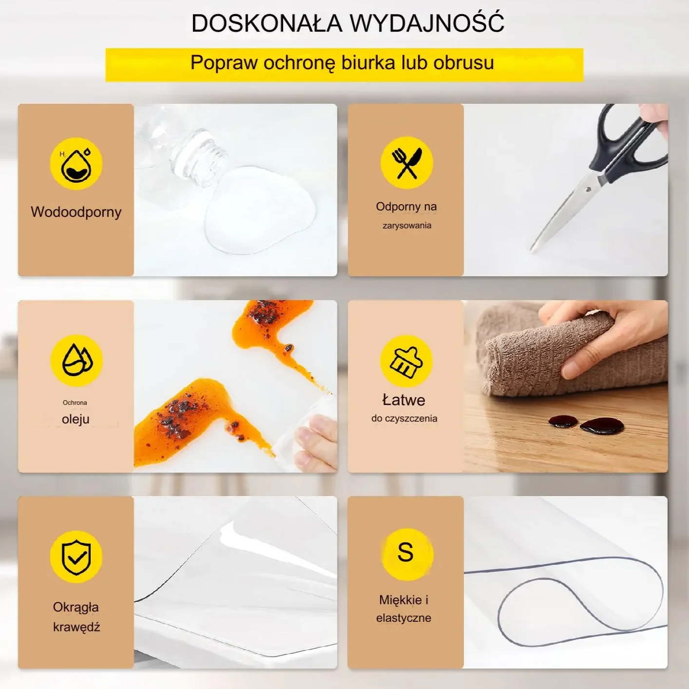 Mata ochronna na biurko/stół 102x183 cm, 1,5 mm, przezroczysta, wodoodporna - obrazek 9