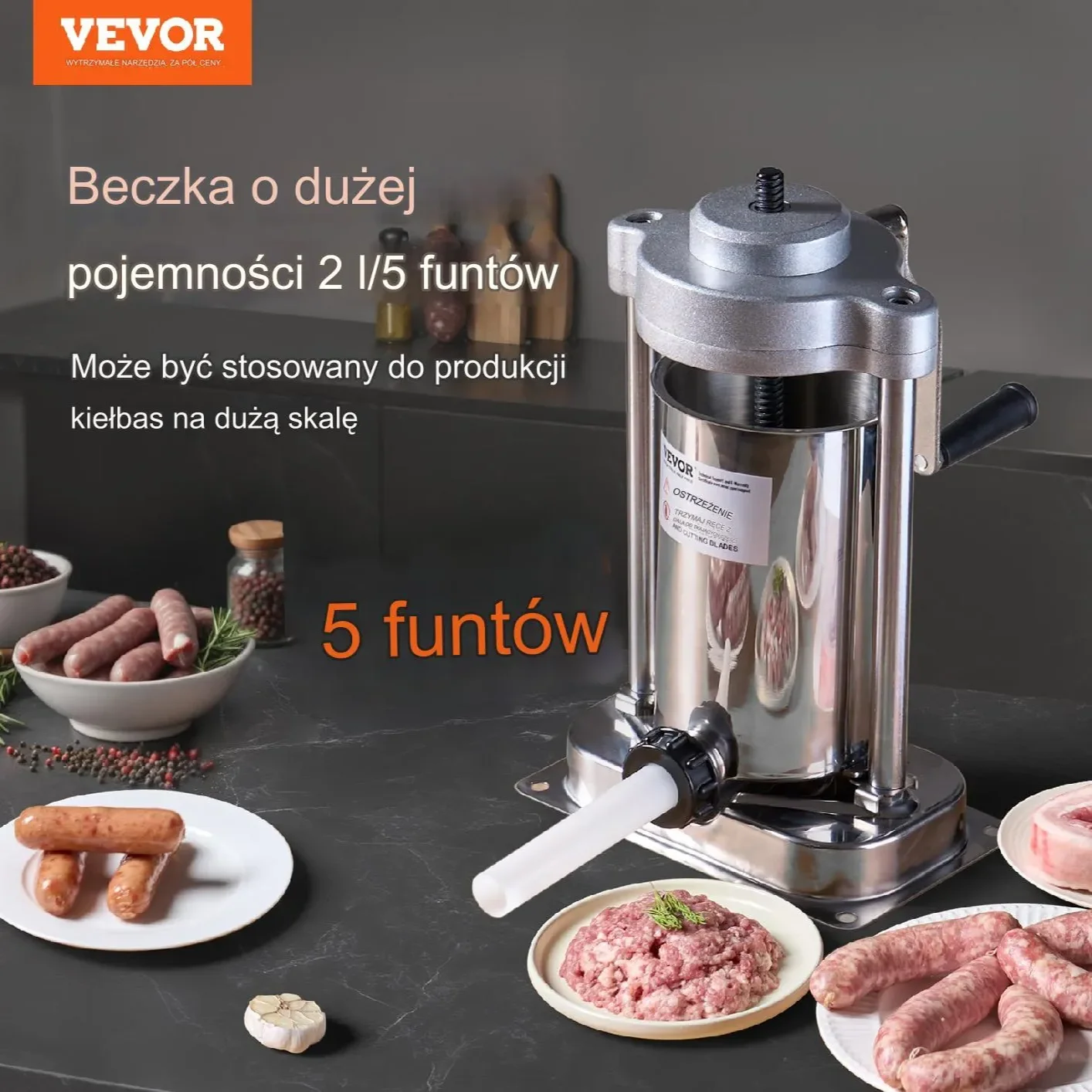 Nadziewarka do kiełbas 2L pionowa ręczna – stal nierdzewna 304 - obrazek 6