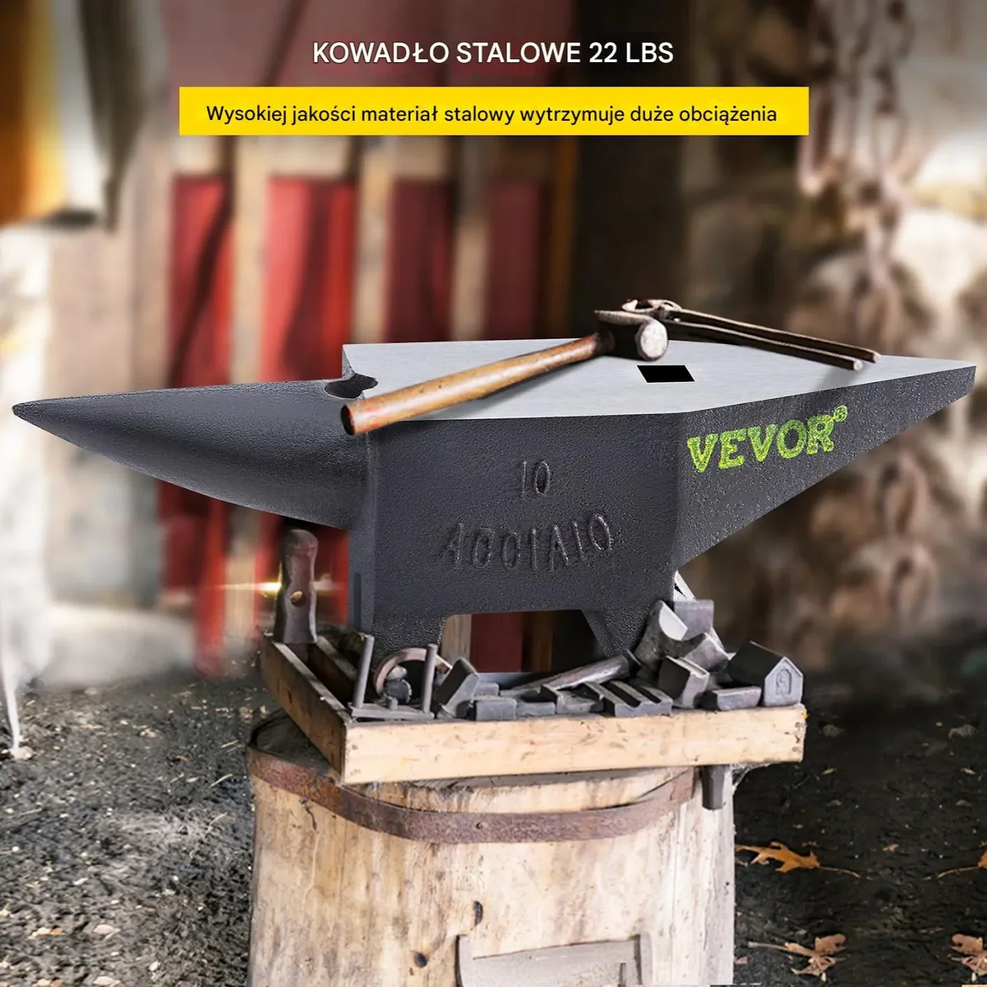 Kowadło jednorożne 10kg do kuźni stal kuta 2 otwory powierzchnia 35x11 cm - obrazek 3