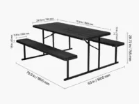 Stół piknikowy 180cm składany ławki stalowy ogród taras camping czarny