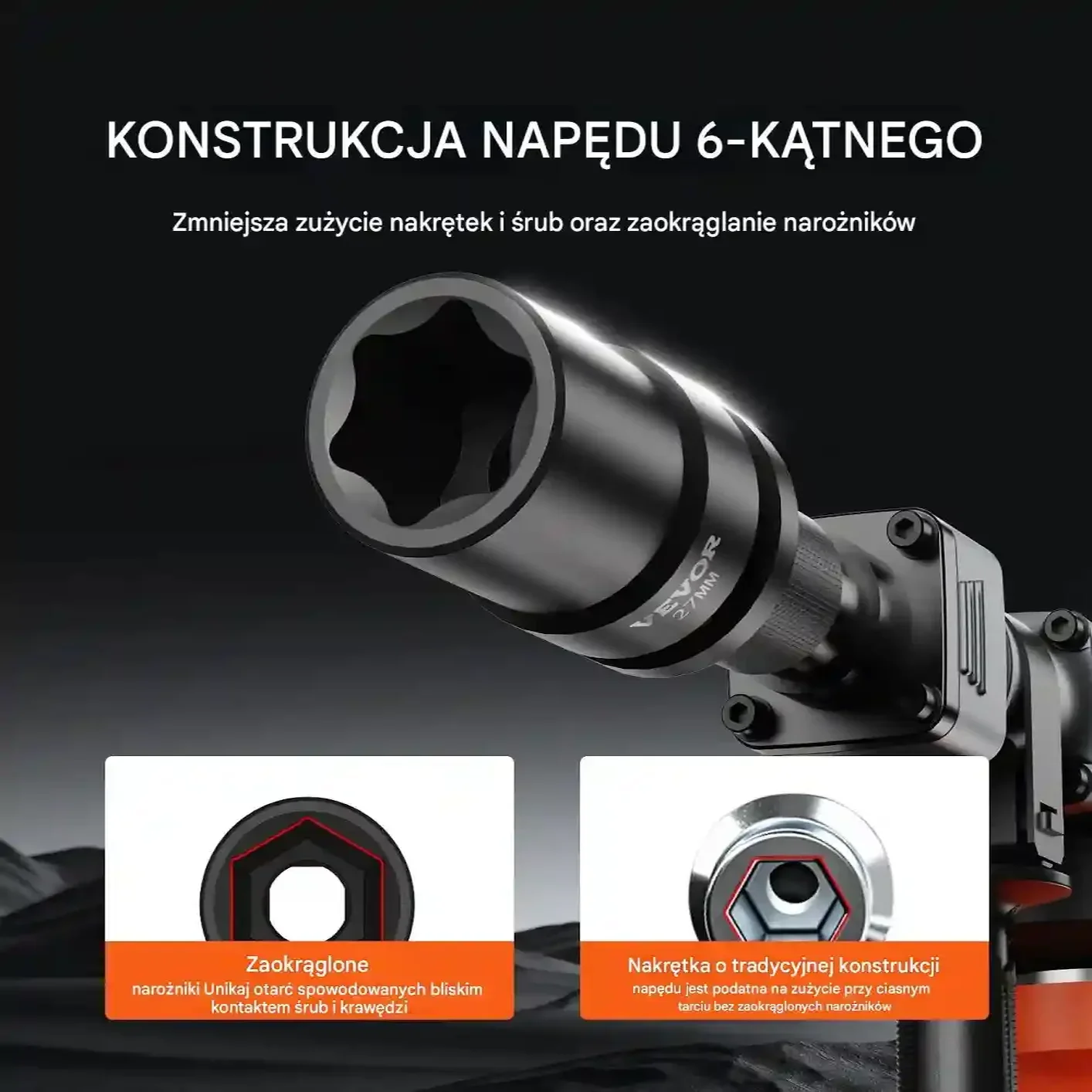 Nasadki udarowe 8 el 6-pkt 2,5 cm zestaw z grzechotką, walizka - obrazek 5