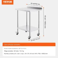 Stół gastronomiczny nierdzewny 60x76cm na kółkach mobilny blat do baru