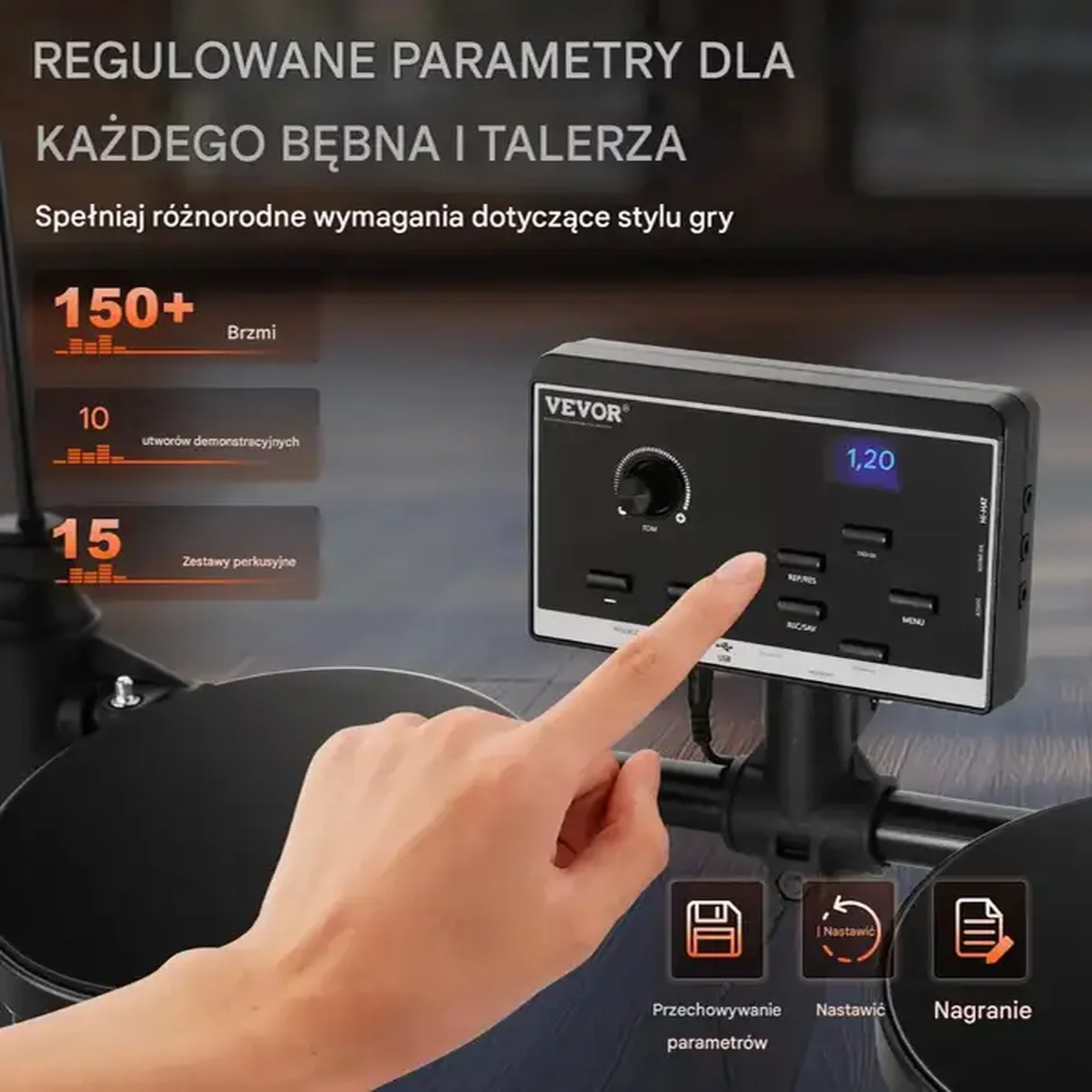 Zestaw perkusyjny elektroniczny 15 zestawów 150 dźwięków dla początkujących - obrazek 6