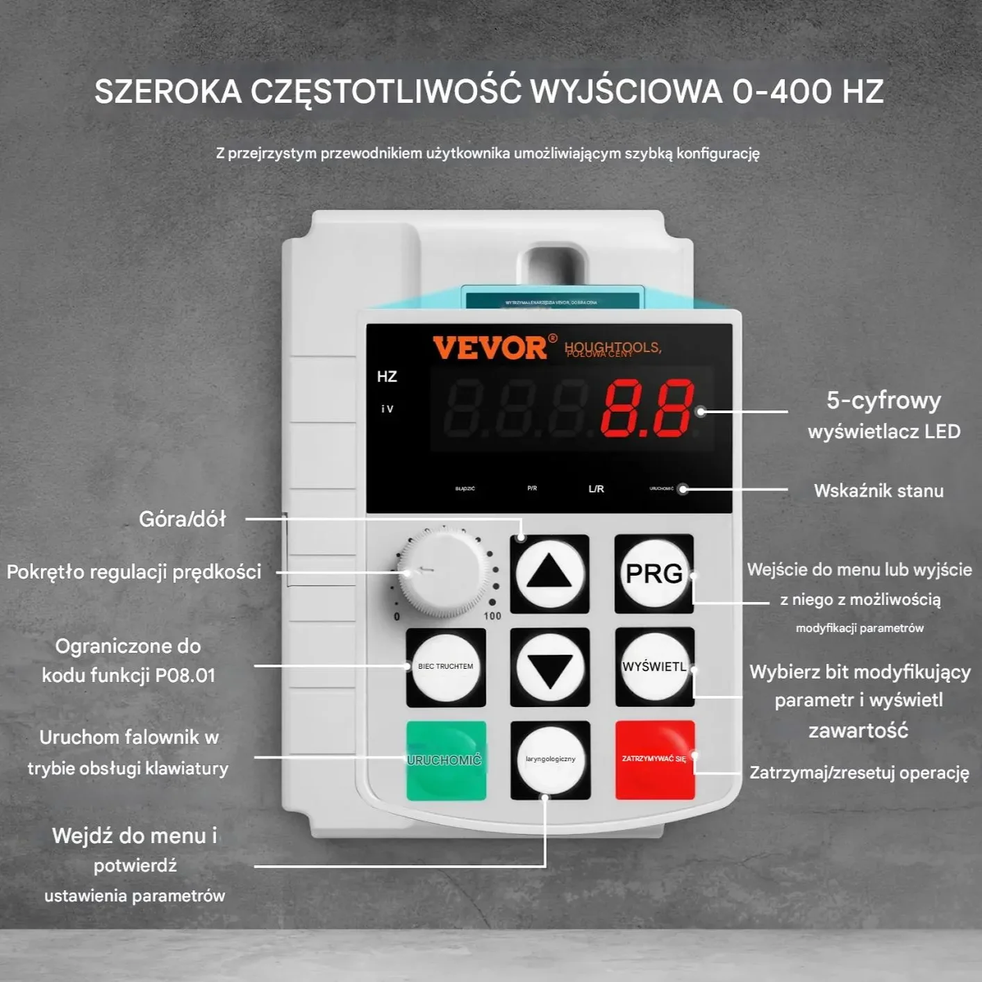 Falownik VFD 7.5kW 10HP 34A do silnika 3-fazowego regulacja obrotów - obrazek 2
