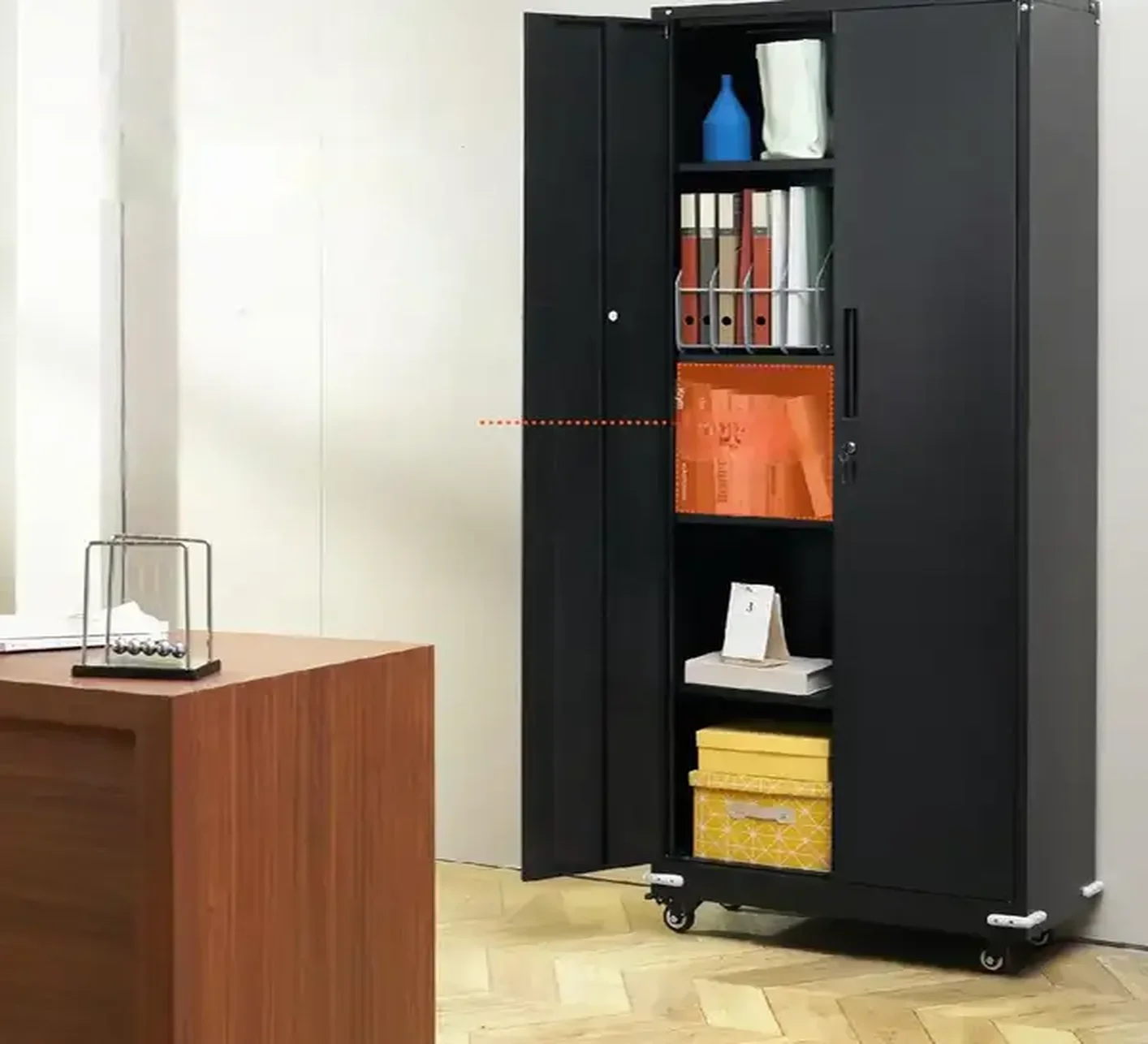 Szafa Biurowa Metalowa Na Dokumenty Akta 80x40x188 cm na kółkach czarna - obrazek 6