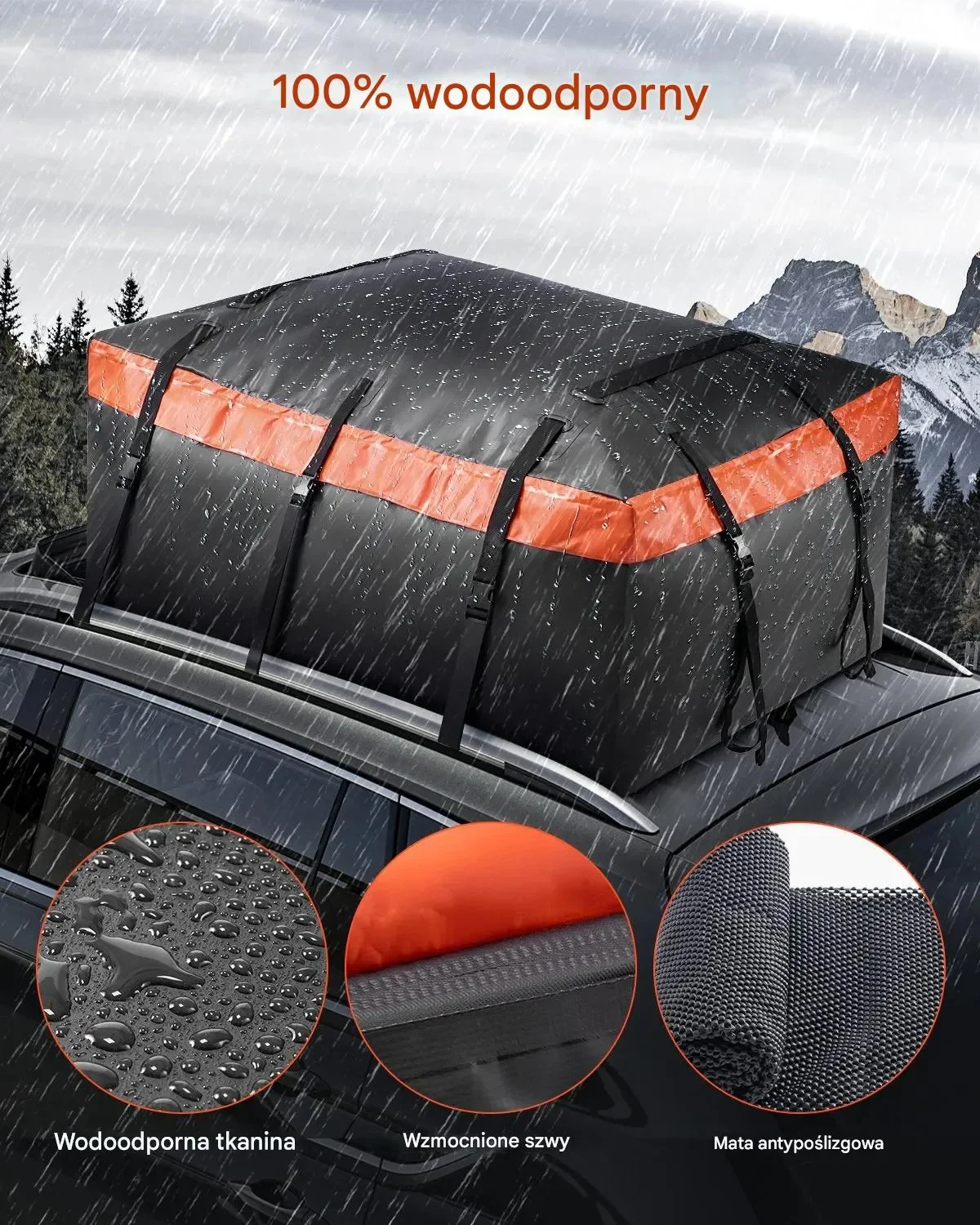 Bagażnik dachowy wodoodporny 566 L 840D z zamkiem – na auta z/bez relingów - obrazek 2