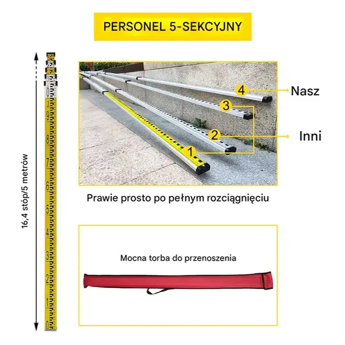 Poziomica laserowa obrotowa zielona 500m 360° z statywem i tyczką 5m - obrazek 5