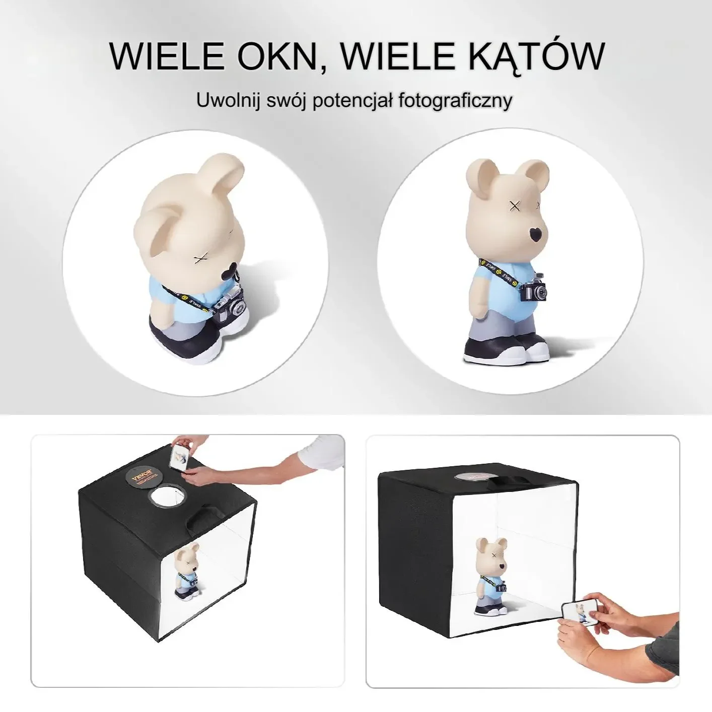 Lampa do mini studia fotograficznego 41x40x39 cm z 6 teł kolorowych - obrazek 5