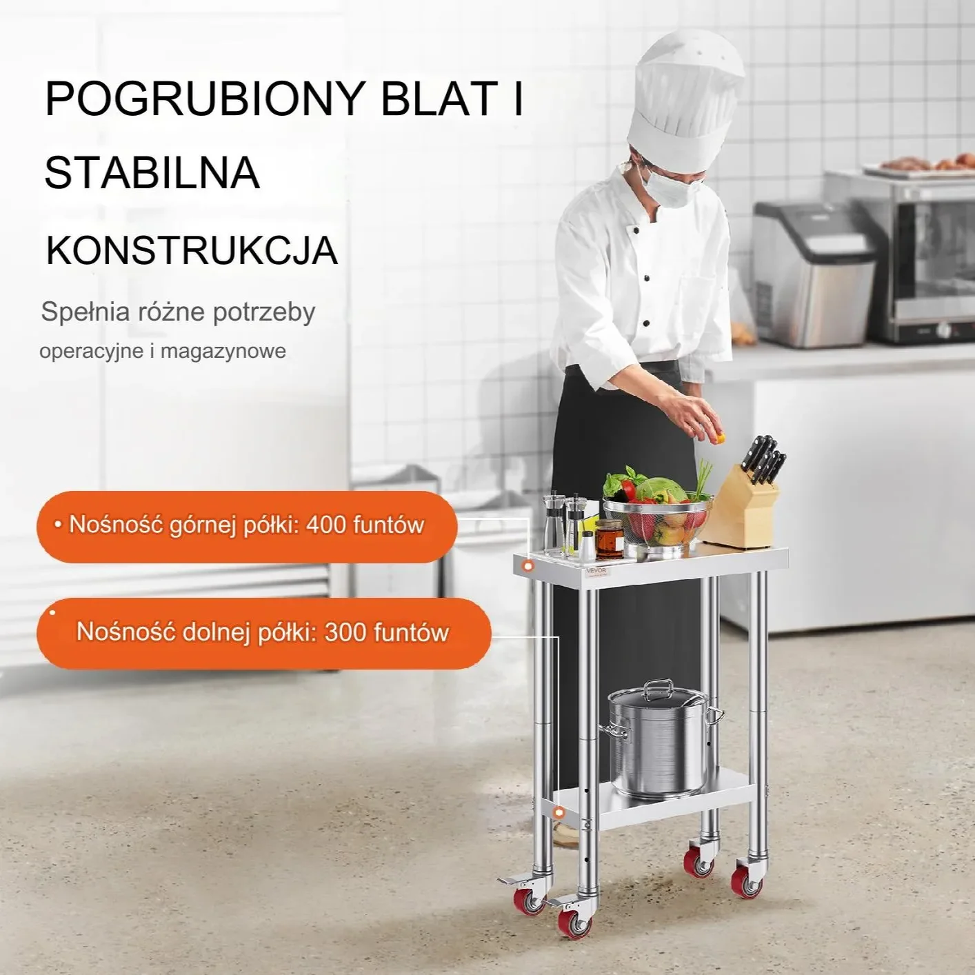 Stół roboczy nierdzewny blat gastronomiczny 30x60 cm - obrazek 2