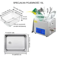 Myjka Ultradźwiękowa Przenośna Sterylizator + Timer 15L 360 W