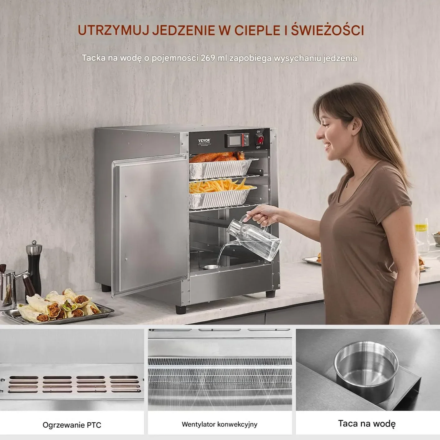 Podgrzewacz do Żywności 4-poziomowy z Tacą na Wodę - obrazek 2