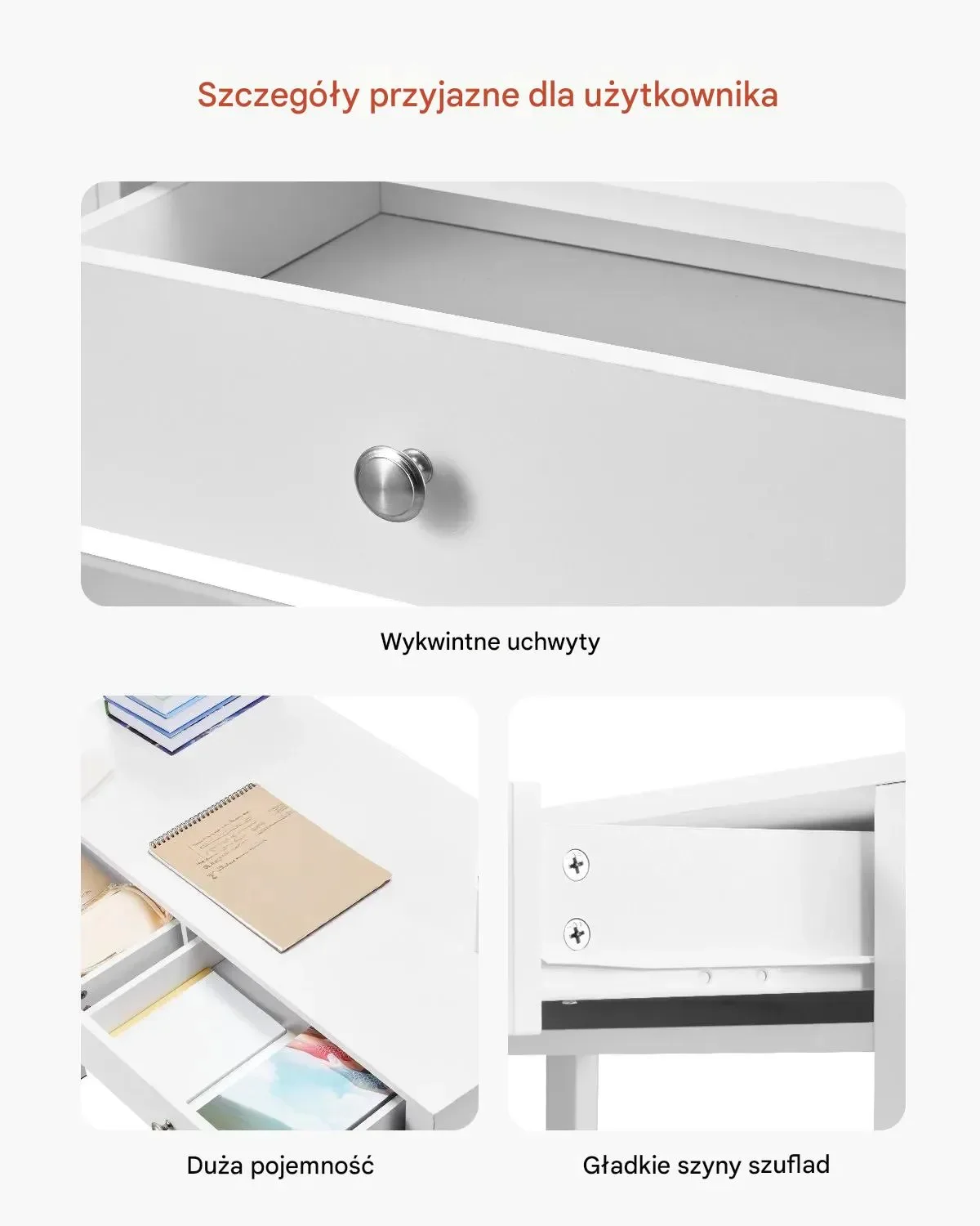 Biurko dziecięce z szufladami 90x50 cm proste do pokoju białe - obrazek 2