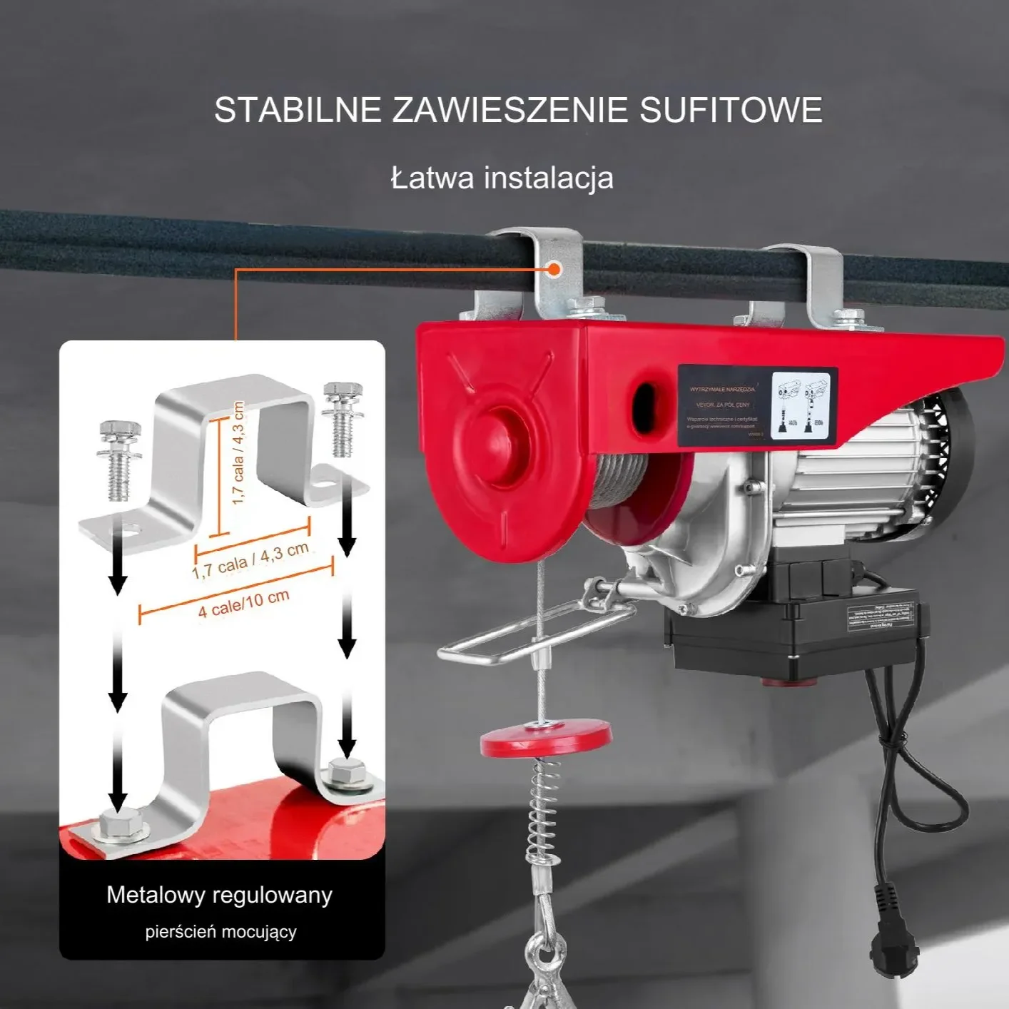 Wciągarka elektryczna 400 kg 850W 12m pilot bezprzewodowy do warsztatu - obrazek 3