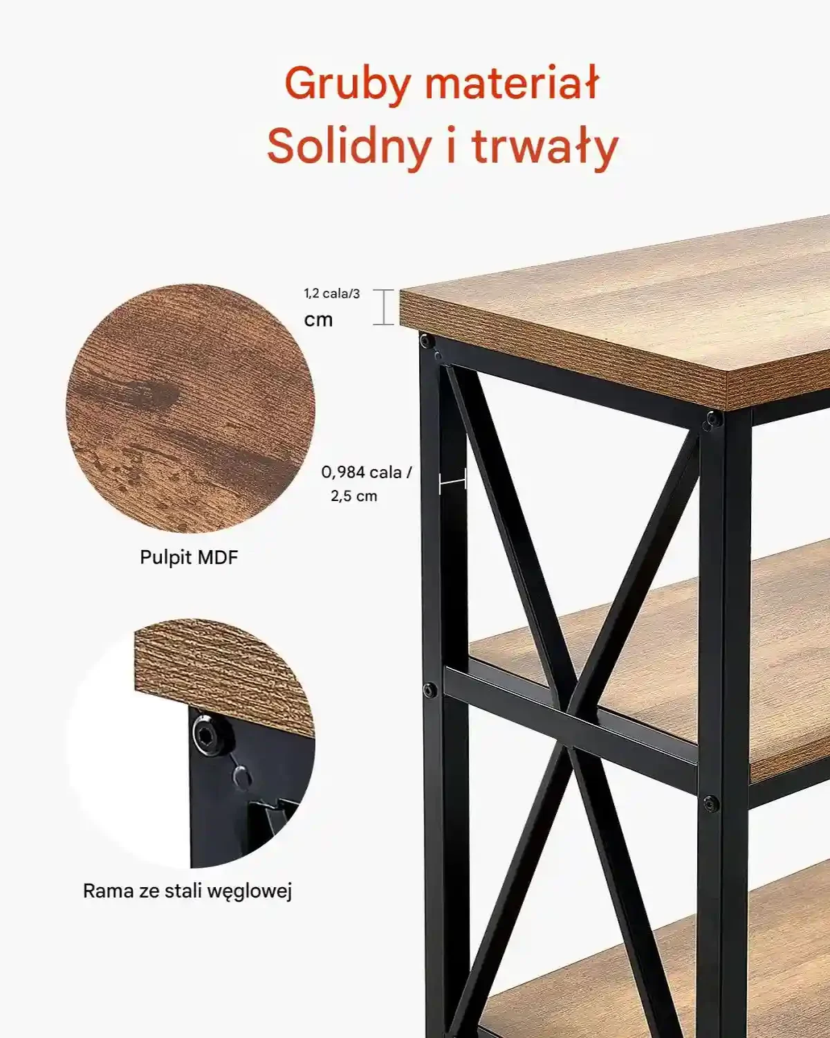 Konsola wąska 140 cm 3-poziomowa metalowa półka do salonu i korytarza - obrazek 3