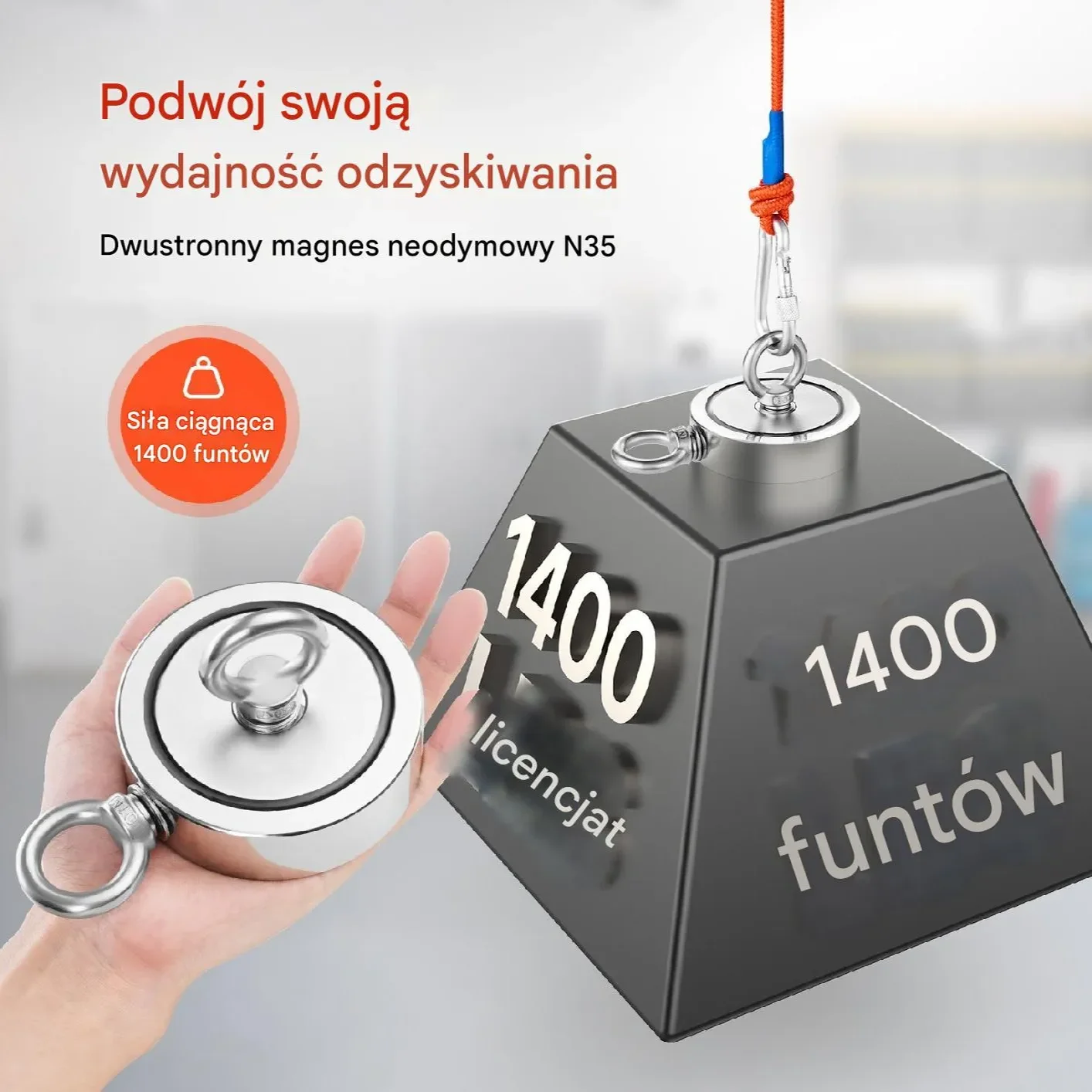 Zestaw do Łowienia na Magnes o Sile 635 kg - obrazek 6