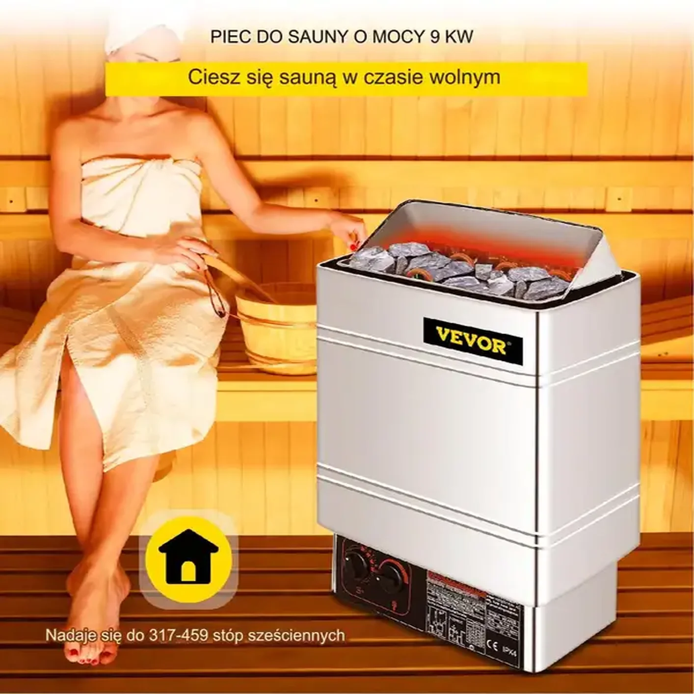 Piec do sauny elektryczny 9 kW, 380-415V, stal nierdzewna, montaż ścienny - obrazek 4