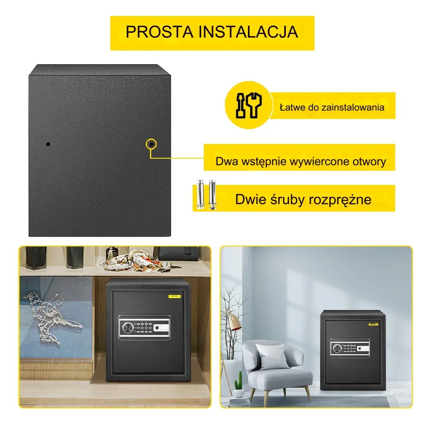 Sejf Domowy Skrytka Kasetka na Klucz Mocny Solidny 48 l - obrazek 5