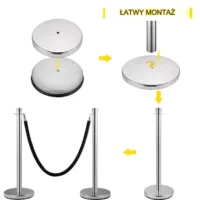 Słupki hotelowe odgradzające 2 + czarna lina 1,5 m