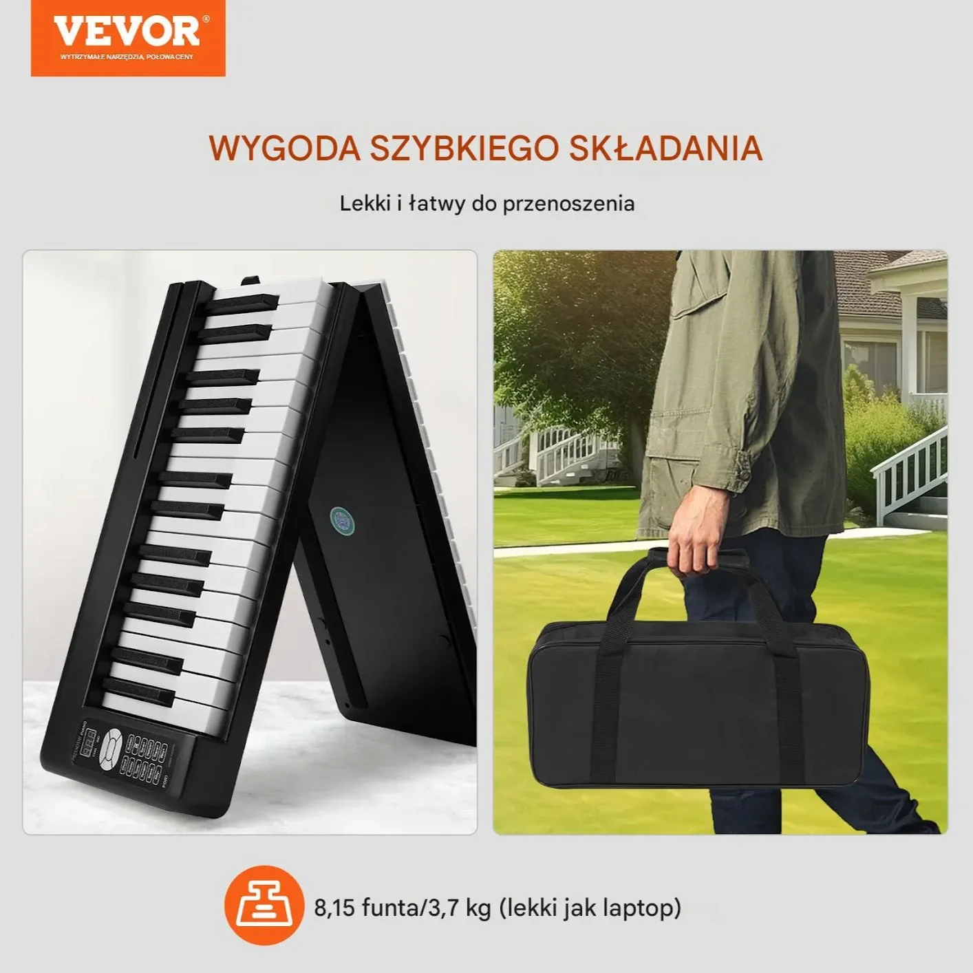 Keyboard Składany 61 Klawiszy MIDI z Bluetooth Podświetleniem Czarny - obrazek 3