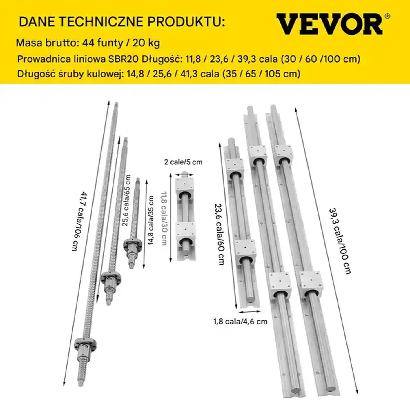 Komplet CNC SBR20 prowadnice liniowe z 3 śrubami kulowymi i łożyskami - obrazek 2