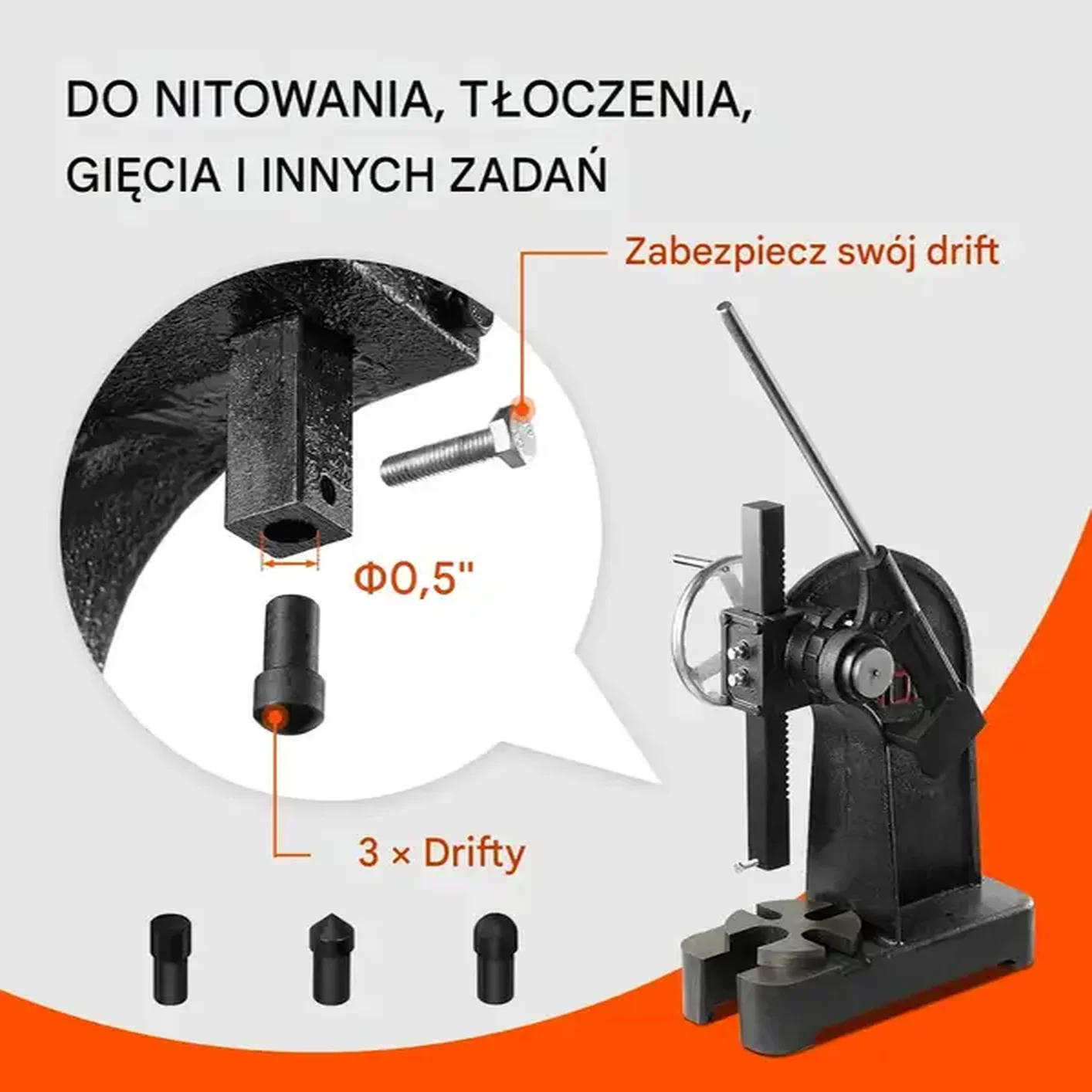 Prasa ręczna zapadkowa 3 tony żeliwna - do tłoczenia gięcia formowania - obrazek 5