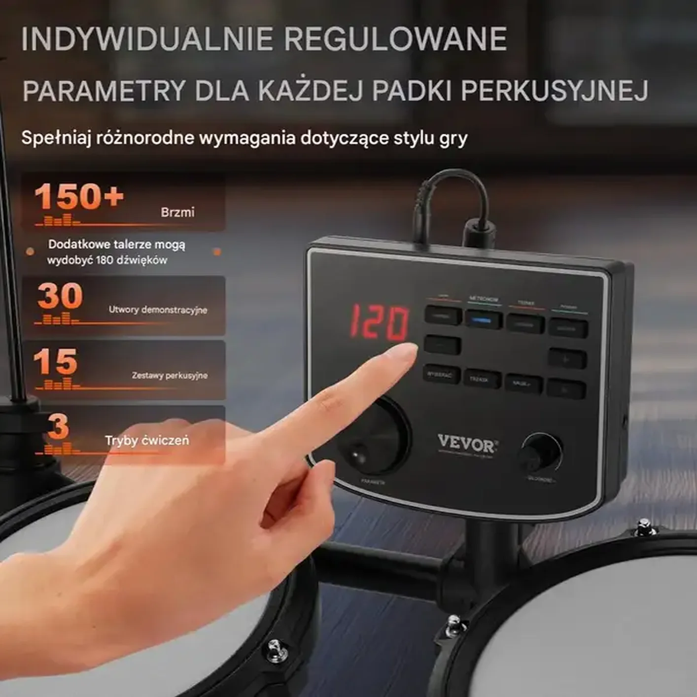 Perkusja elektroniczna 15 zestawów 150 dźwięków USB MIDI cicha dorośli - obrazek 3