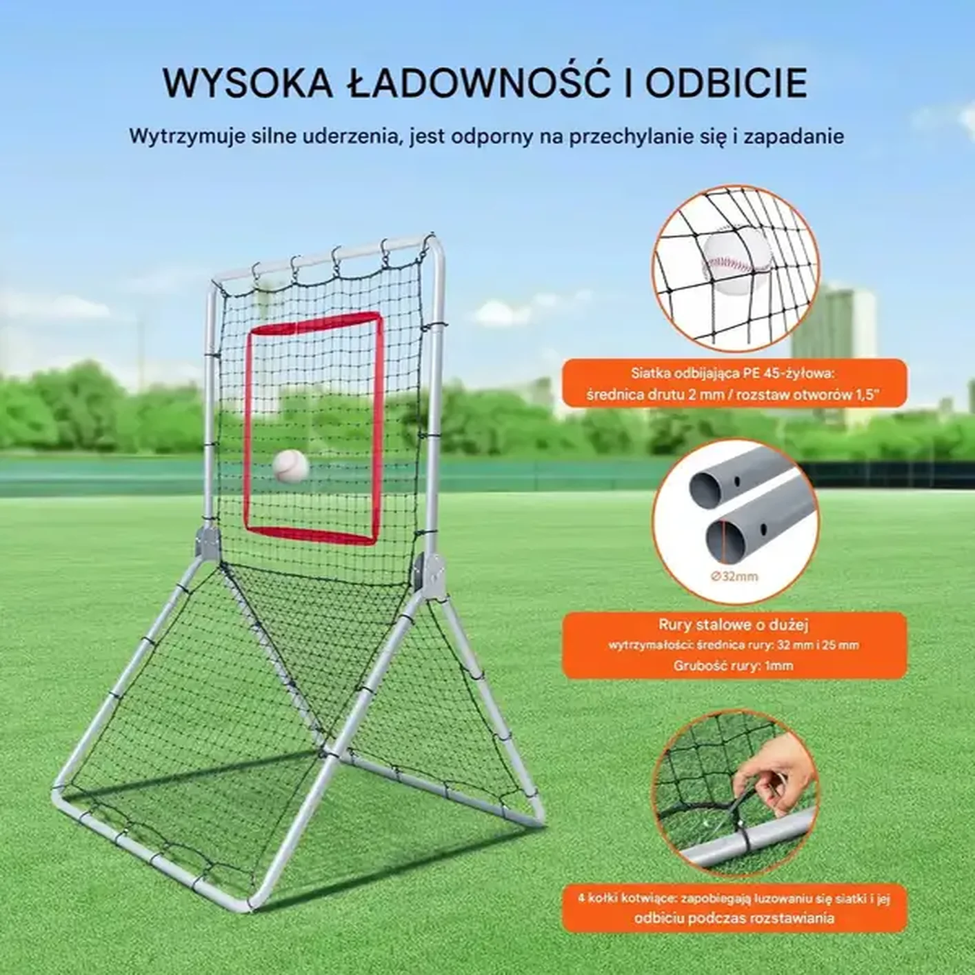 Siatka treningowa baseball softball 1x1,83m regulacja 5 kątów odbicia - obrazek 3