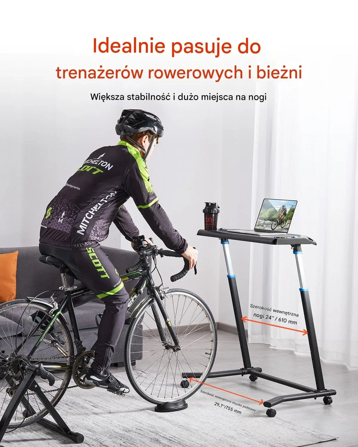 Biurko treningowe rowerowe – mobilne, składane, z blokowanymi kółkami - obrazek 3
