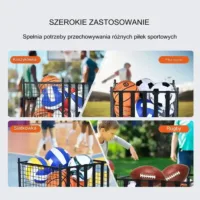 Wózek na piłki sportowe stalowy kosz zamykany na kłódkę z paskami