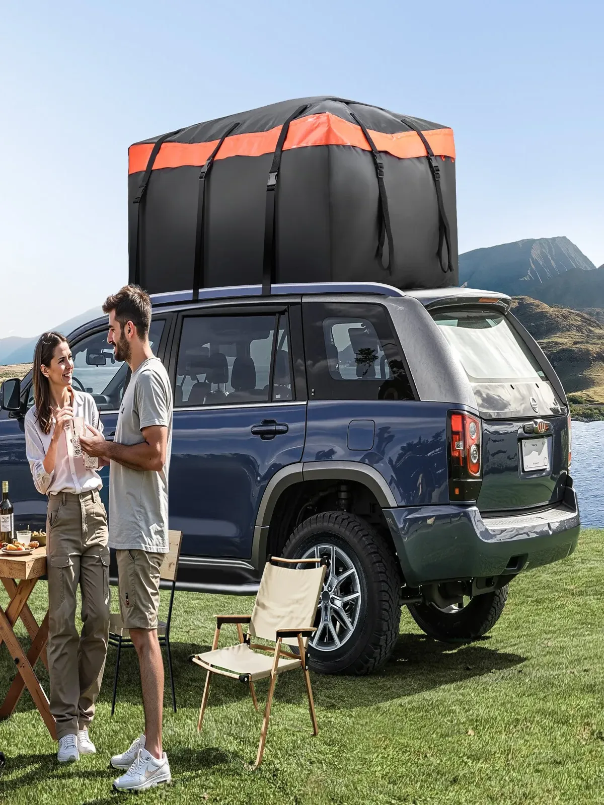 Bagażnik dachowy wodoodporny 566 L 840D z zamkiem – na auta z/bez relingów - obrazek 6