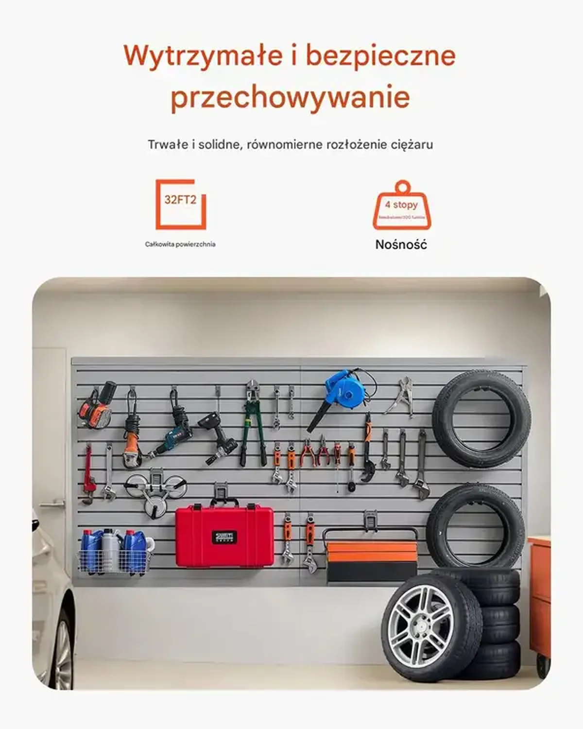 Panel ścienny PVC 240x122,5 cm z akcesoriami szary do garażu i ekspozycji - obrazek 5