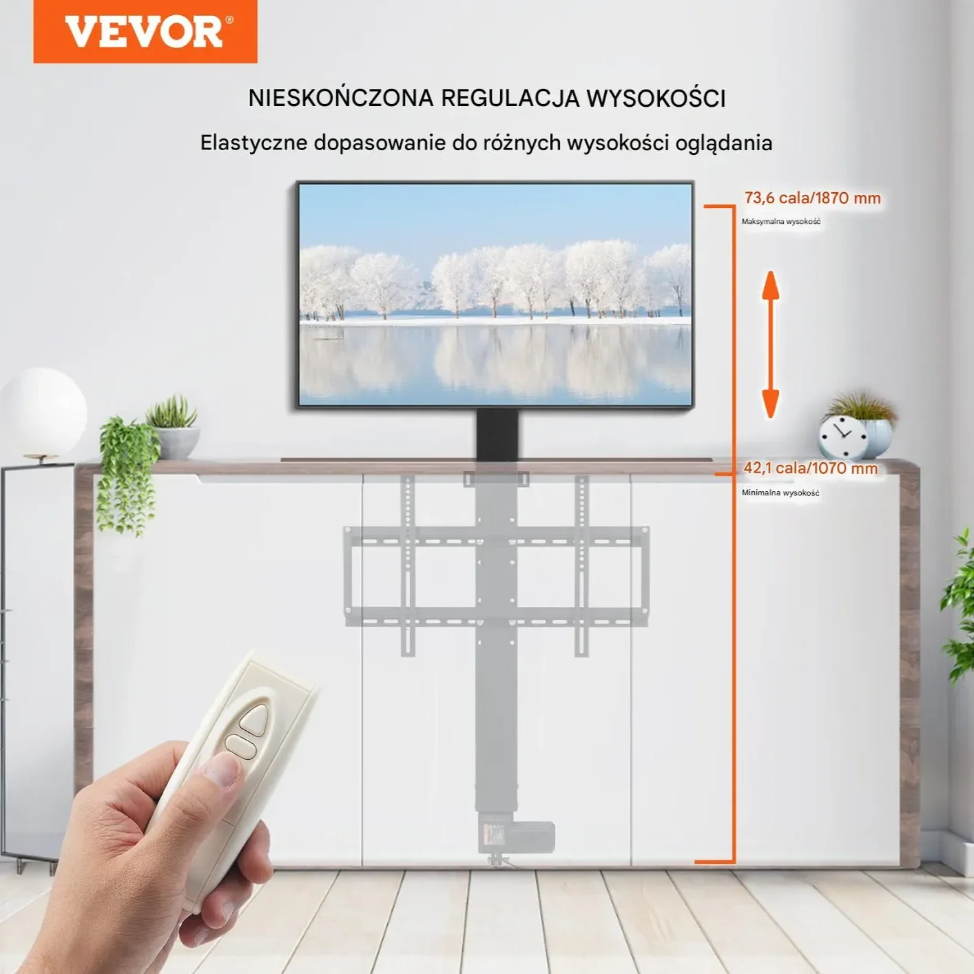 Wysuwany stelaż uchwyt elektryczny do telewizora winda 42 - 73 cale - obrazek 5