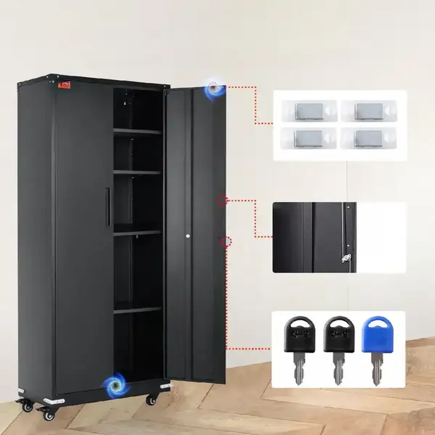 Szafa Biurowa Metalowa Na Dokumenty Akta 80x40x188 cm na kółkach czarna - obrazek 2