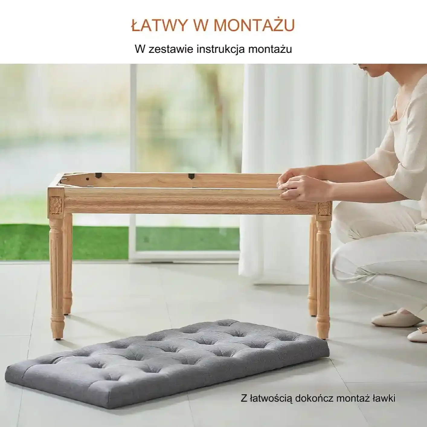 Siedzisko ławka szara przedpokój tapicerowana pufa do przedpokoju ławeczka - obrazek 2