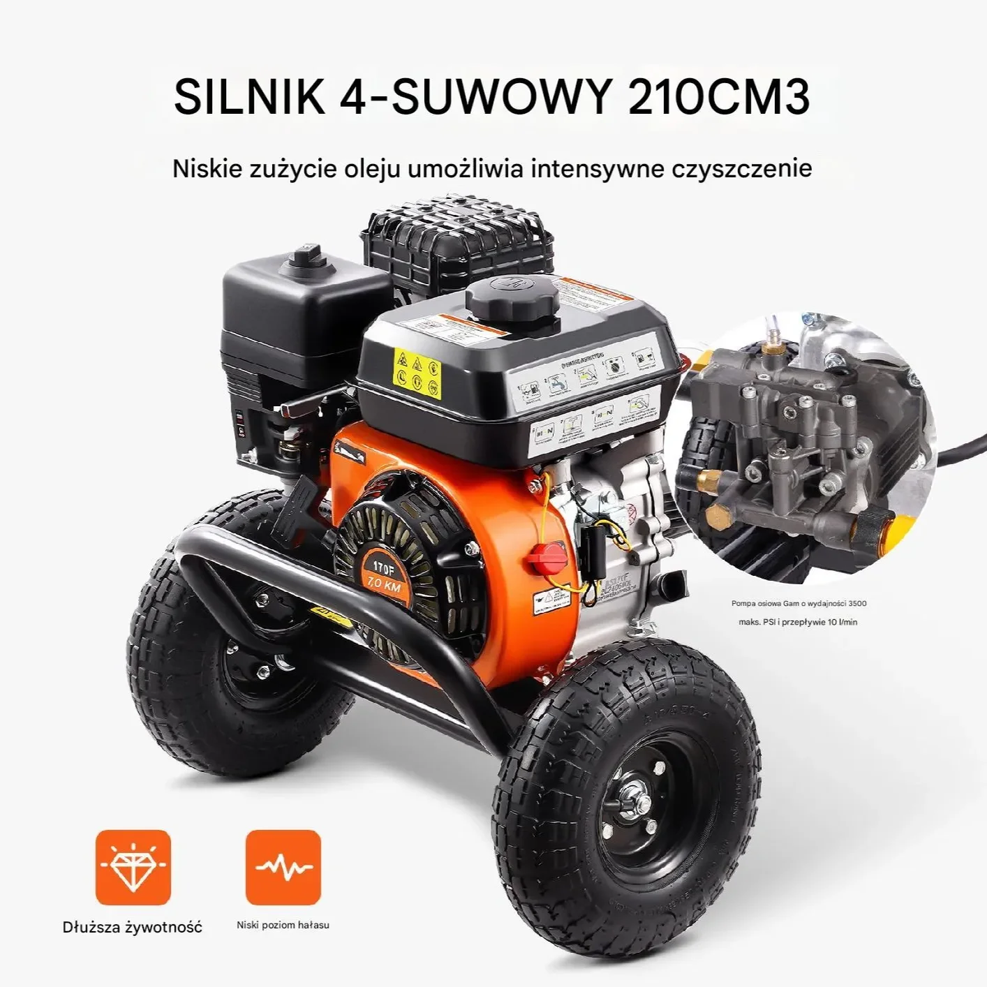Myjka spalinowa 3500 PSI 10L/min 5 dysz - do samochodów i myjni - obrazek 5